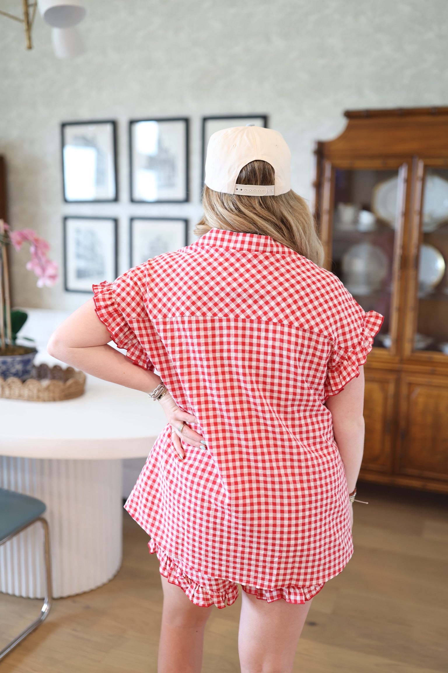 Red Gingham Ruffle Shorts