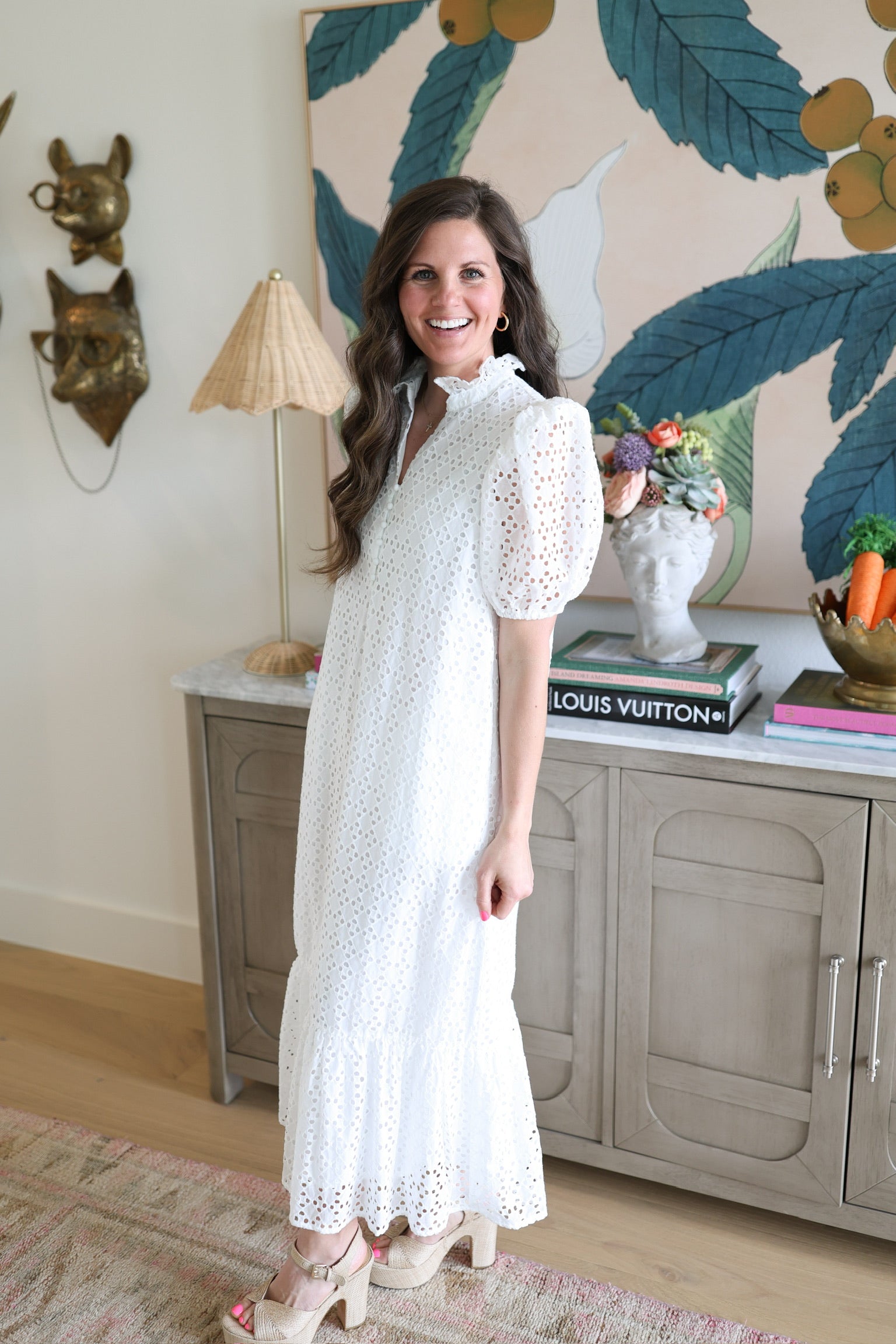 White Eyelet Midi Dress