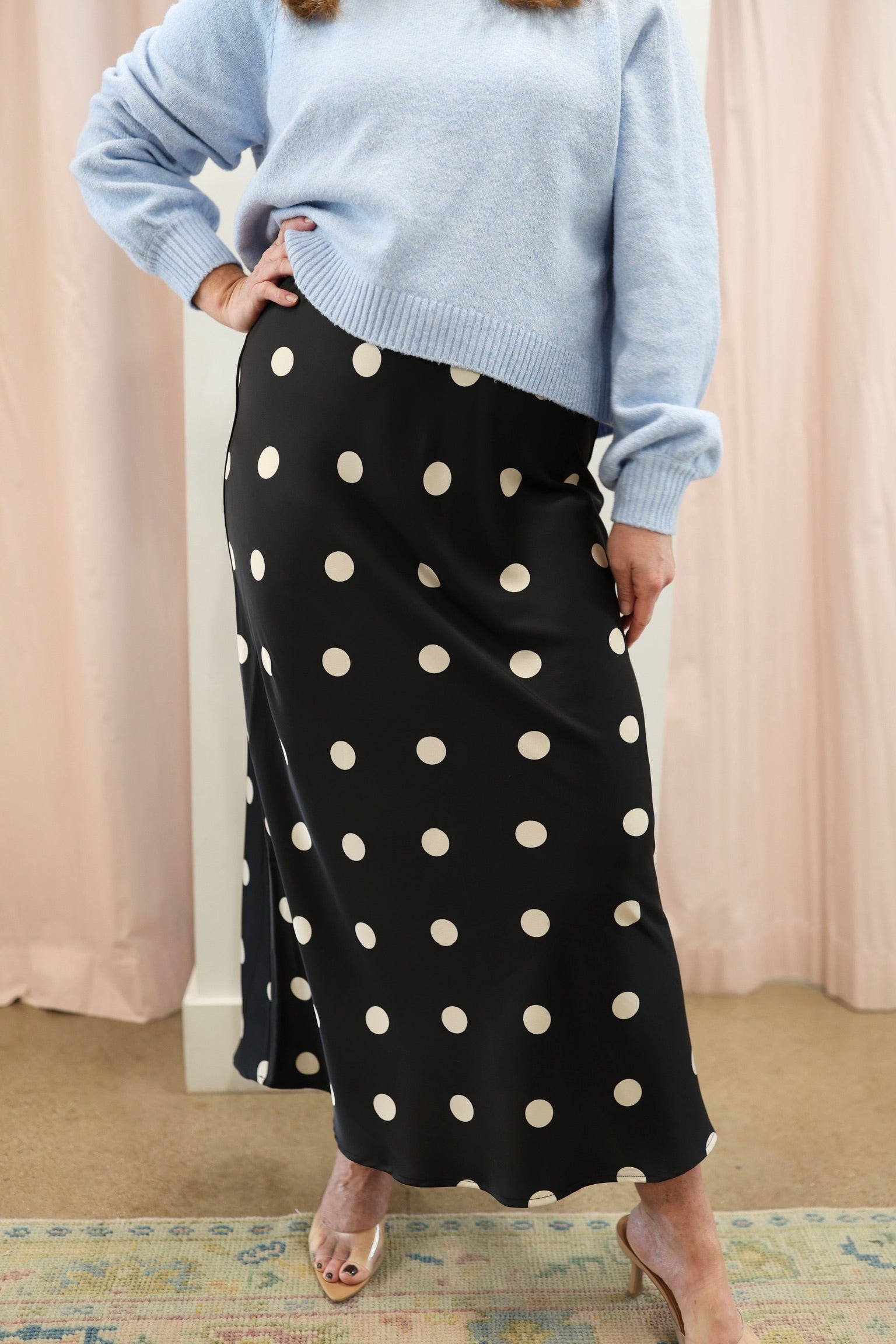 Black Polka Dot Midi Skirt