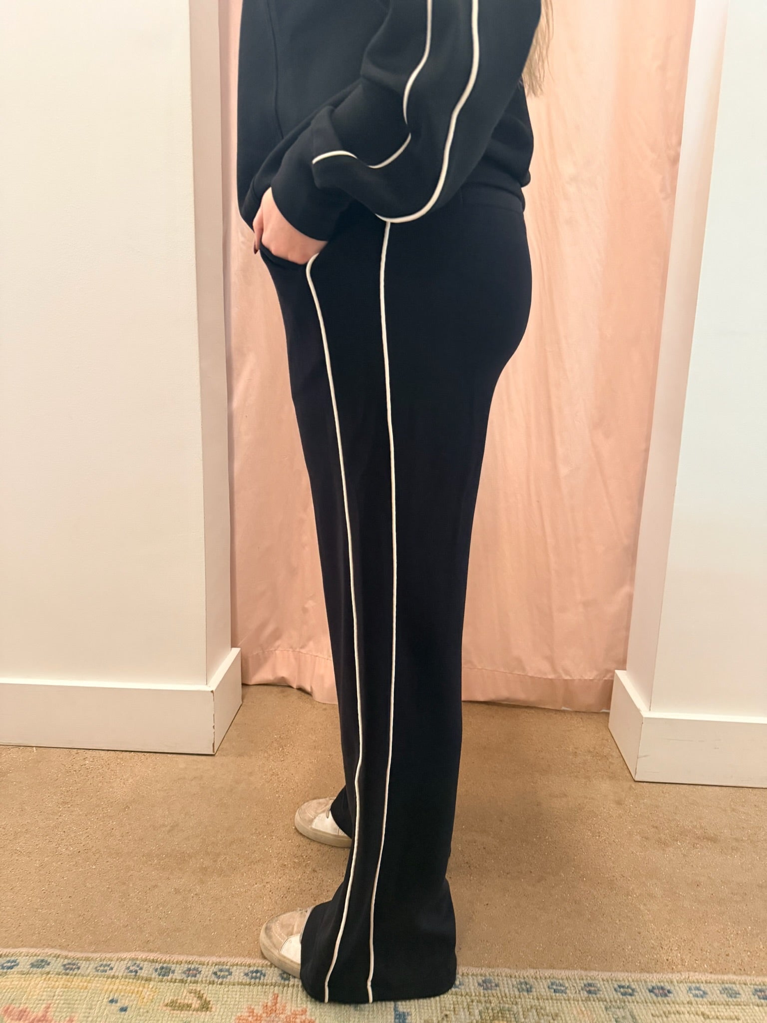 Black Scuba Piping Straight Pant