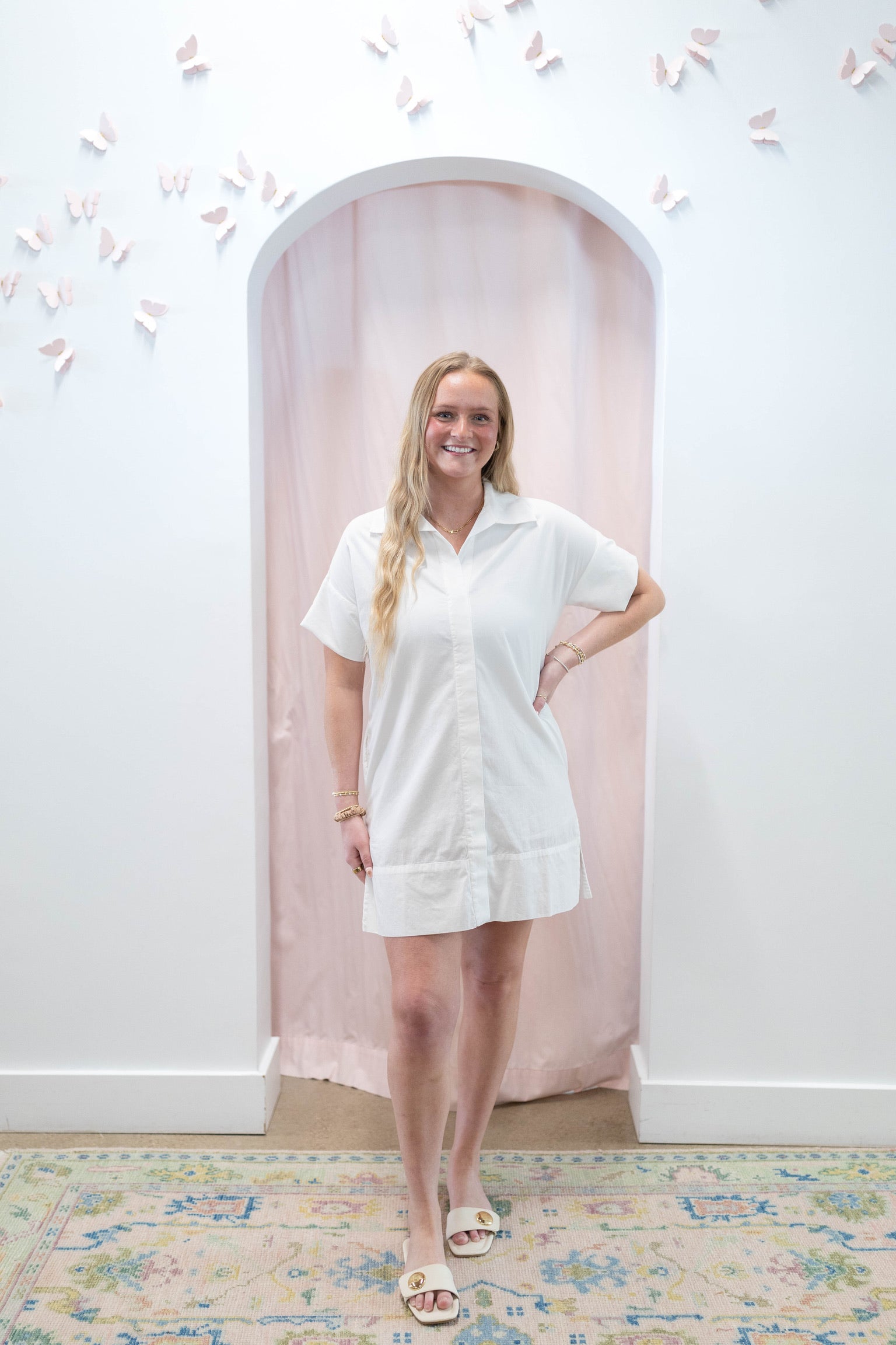 White Wide Hem Shirt Dress
