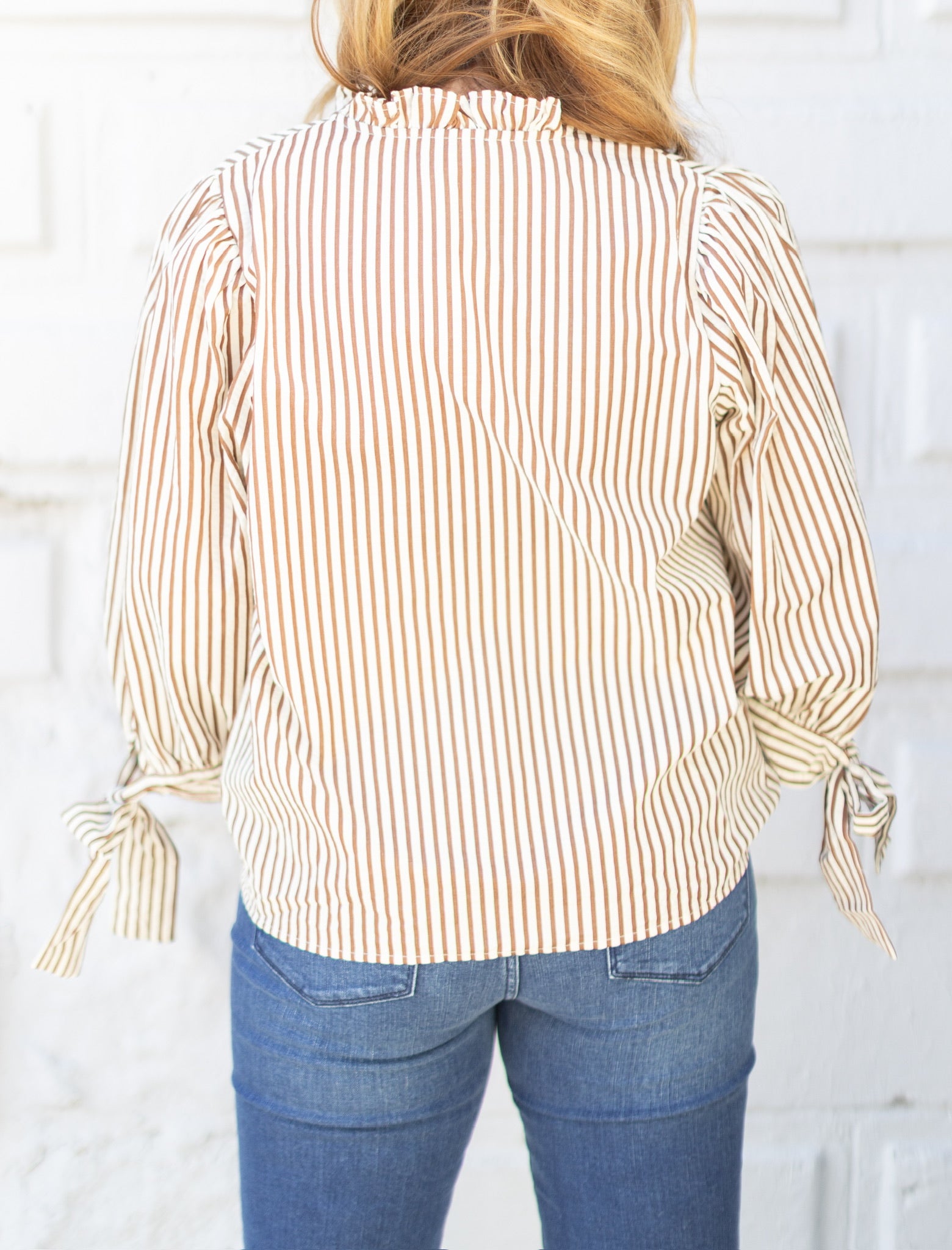 Shelly Stripe Bow Top, Taupe