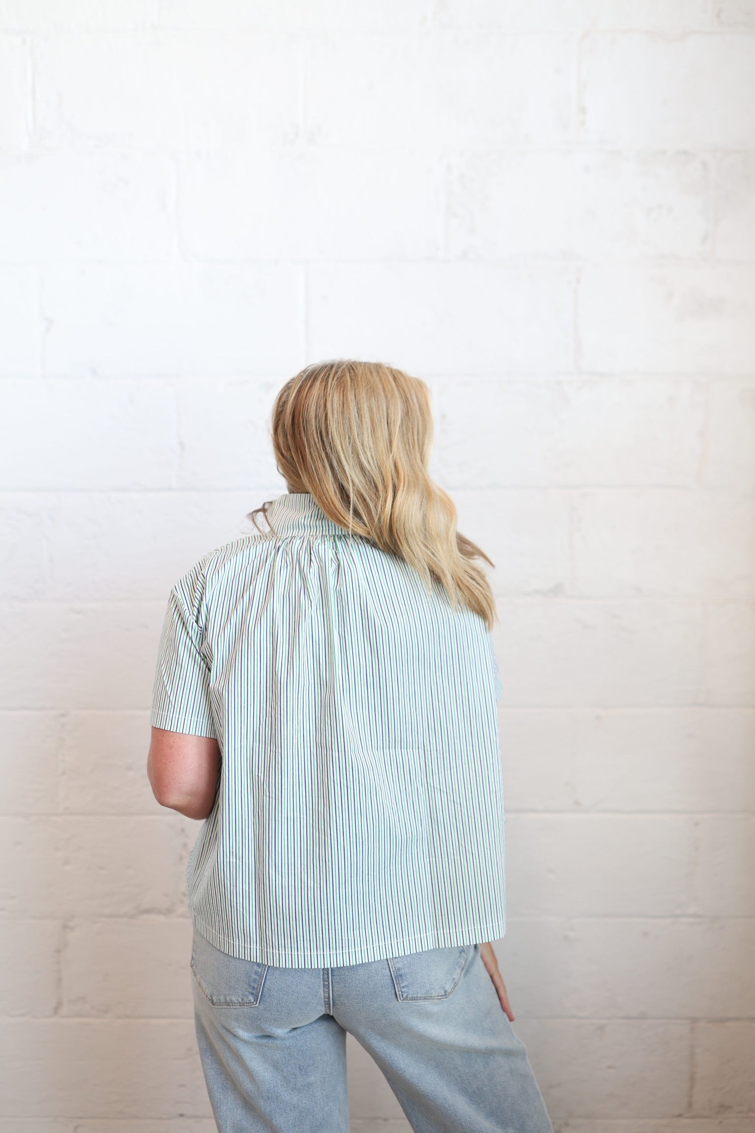 Striped Stand Collar Blouse