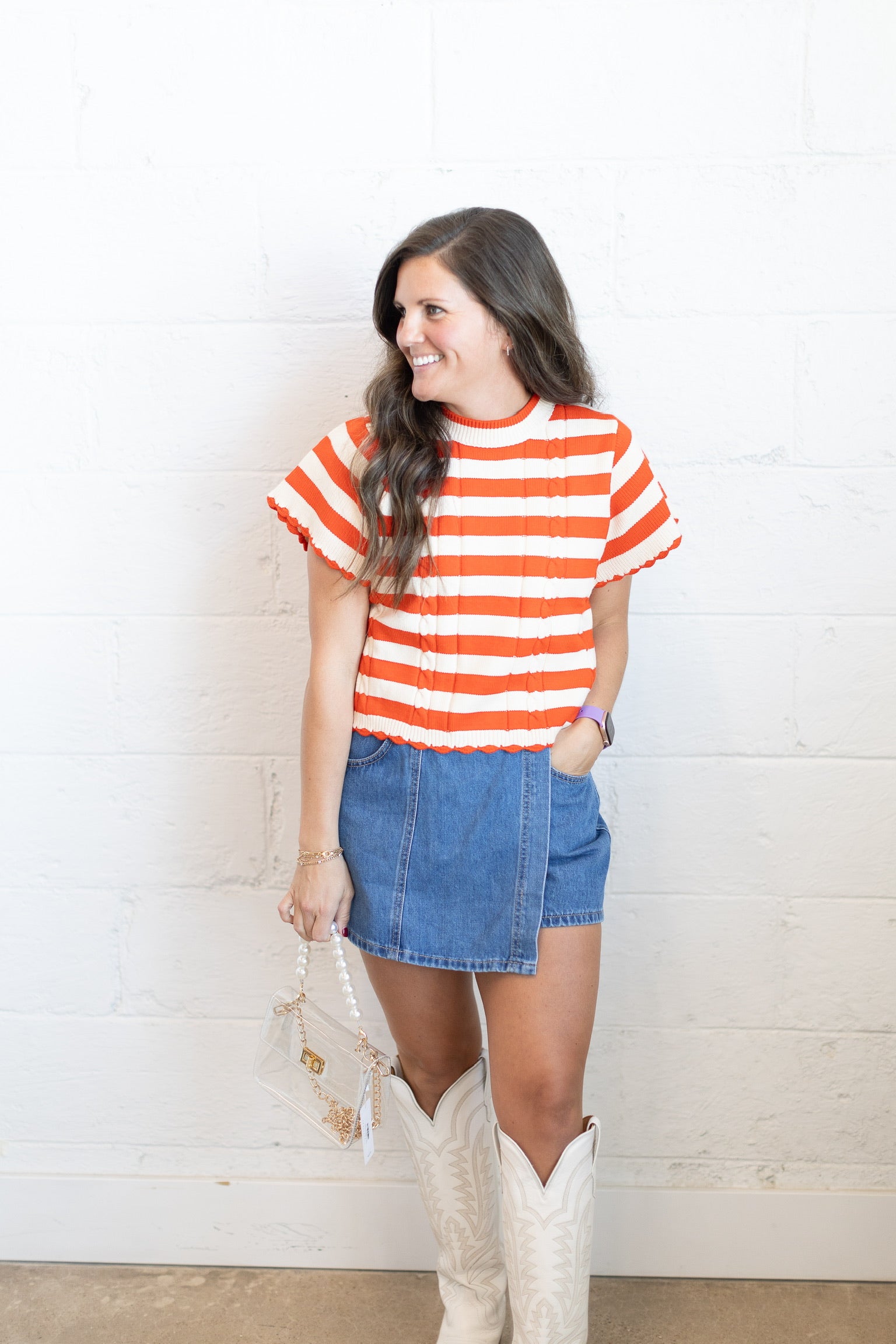 Orange Stripe Knit Top