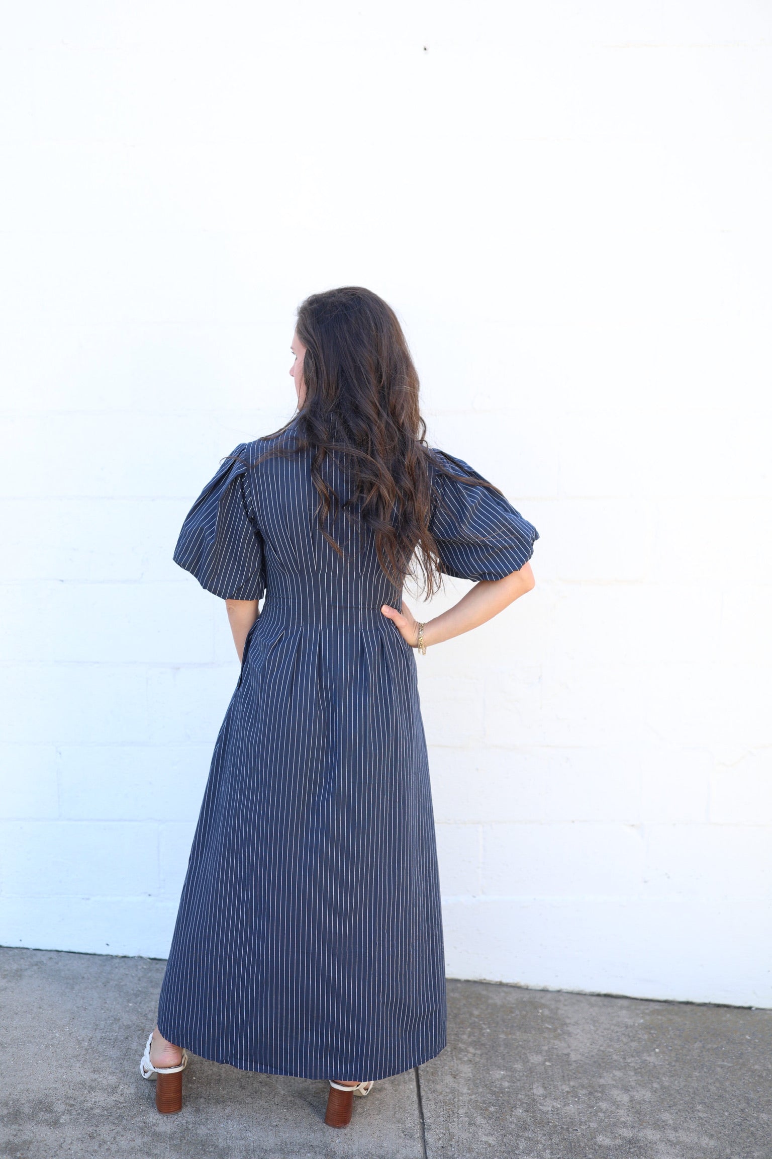 Janelle Navy Poplin Maxi Dress