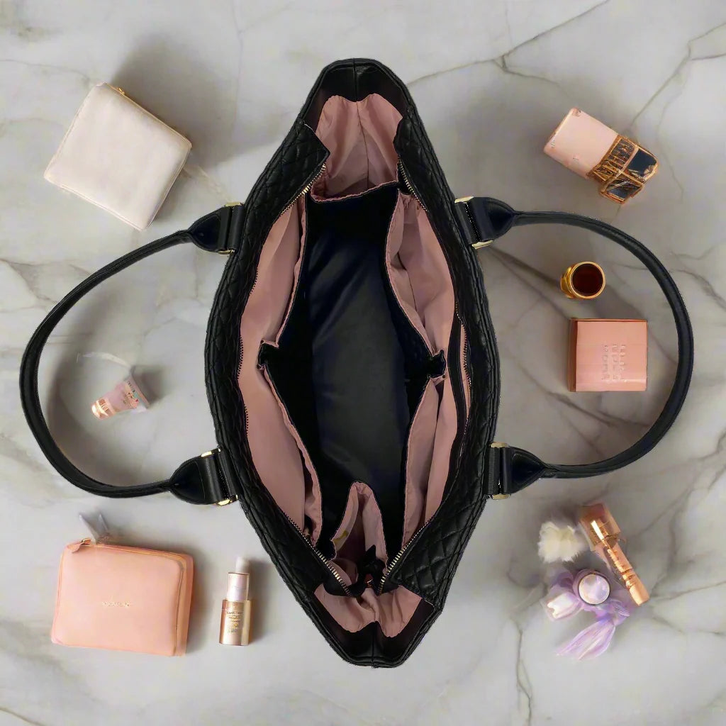 Black Quilted Vip Travel Tote