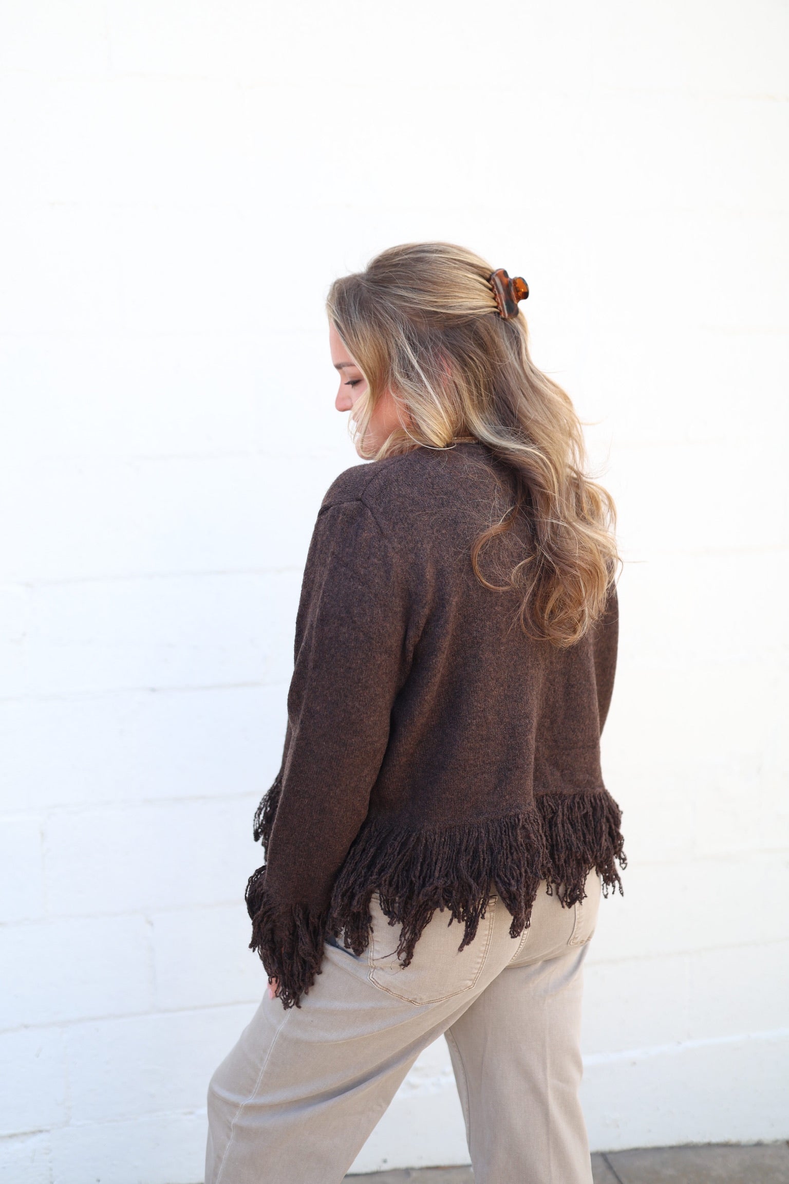 Fringe Knitted Open Cardigan