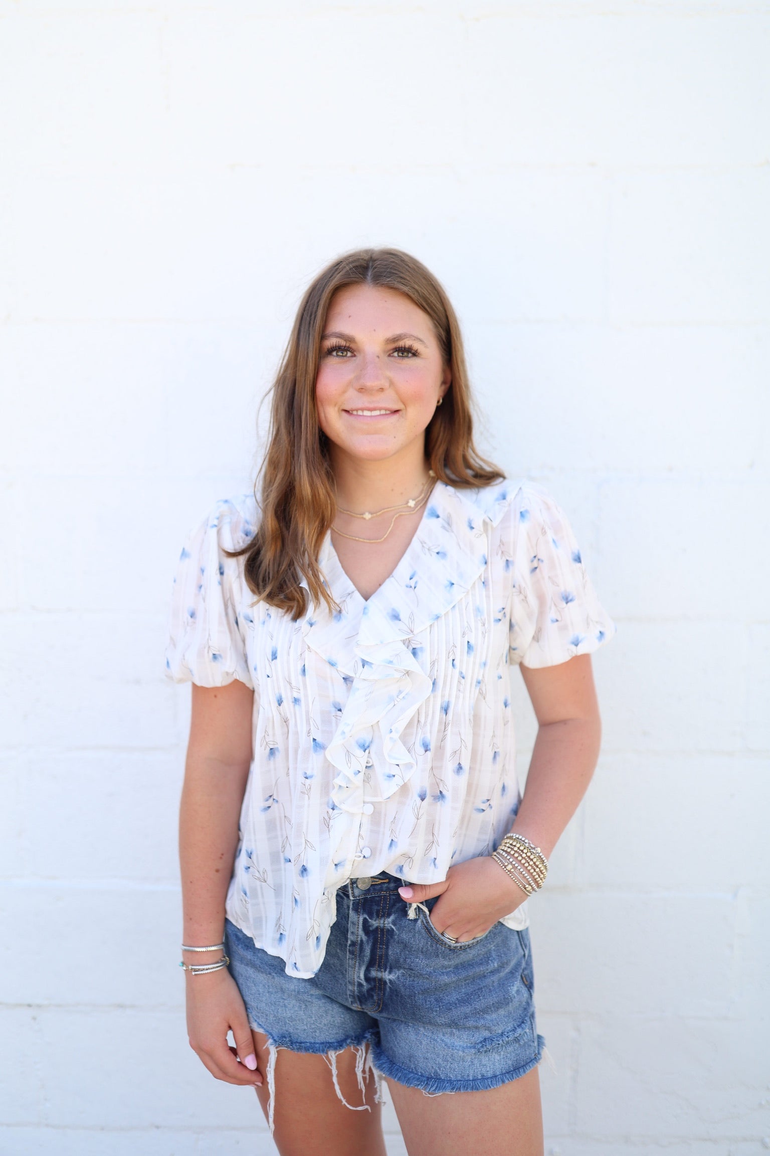 Floral Printed Ruffle V Neck Top