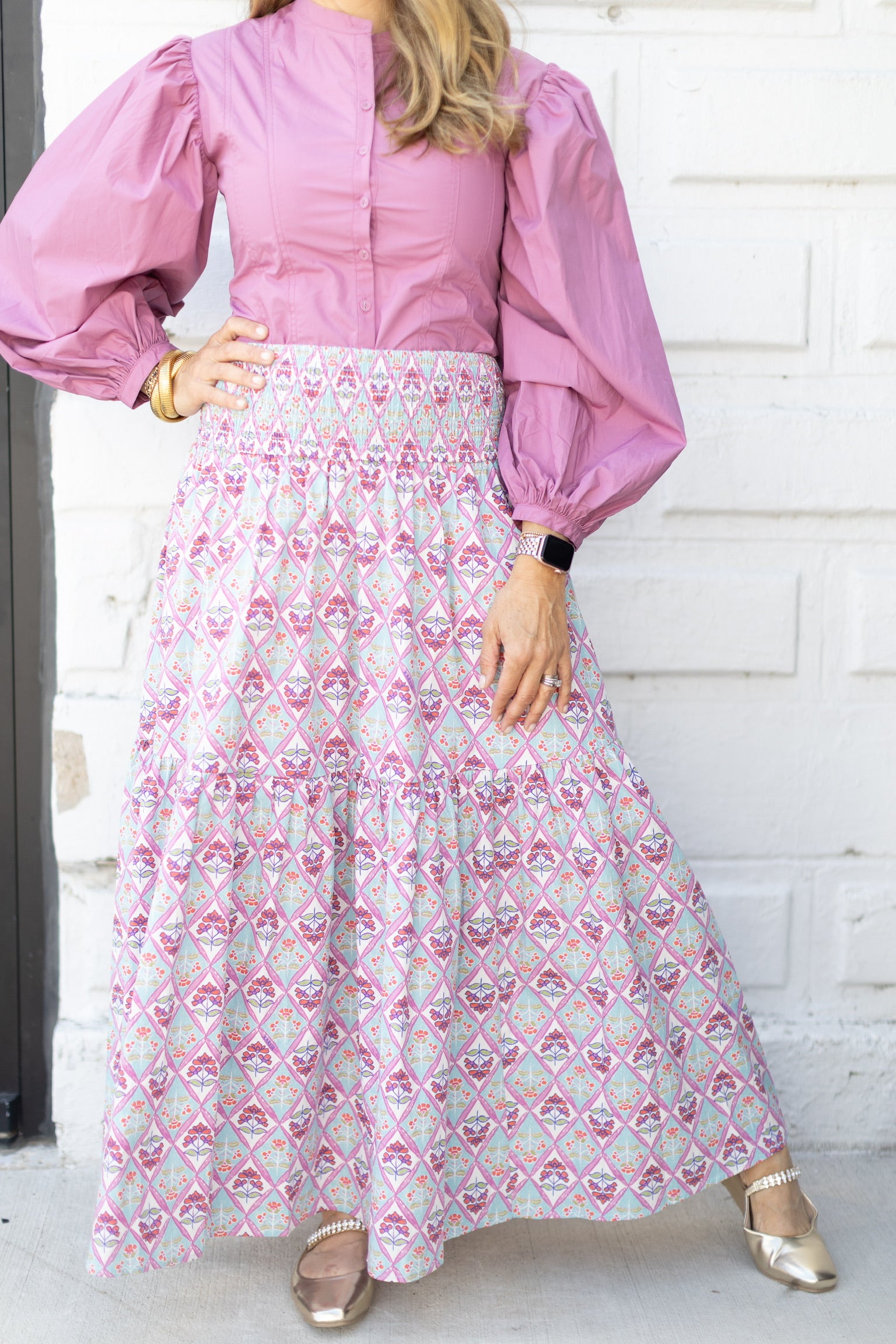 Paris Floral Smock Maxi Skirt