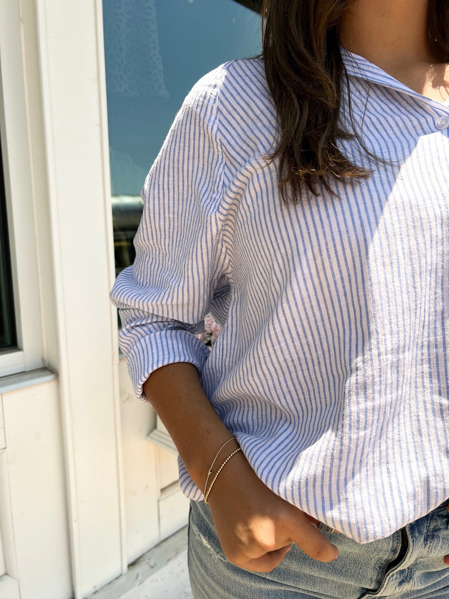 The Perfect Linen Stripe Top, Blue