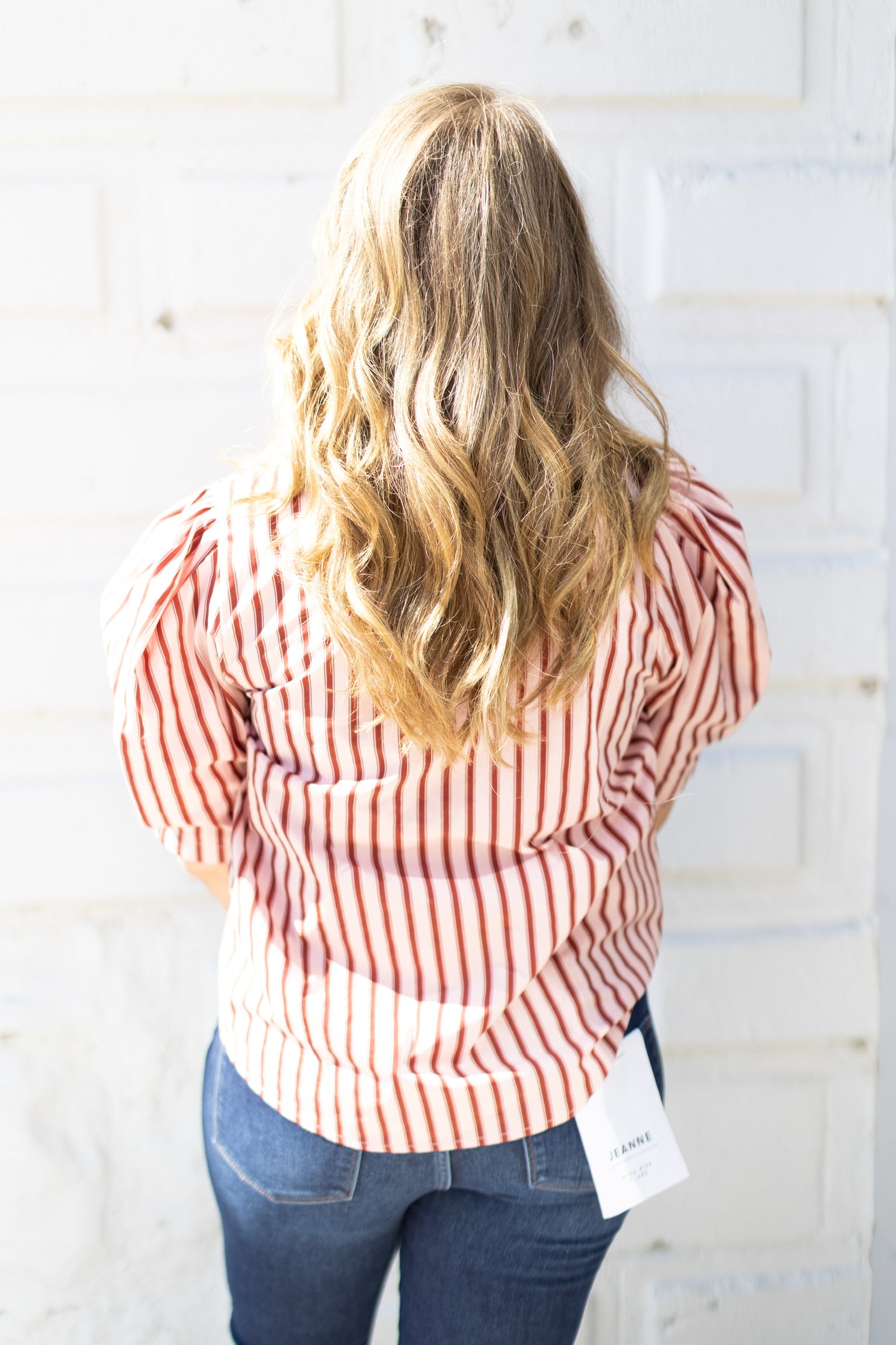 Karlie Wine Stripe Puff Sleeve Top