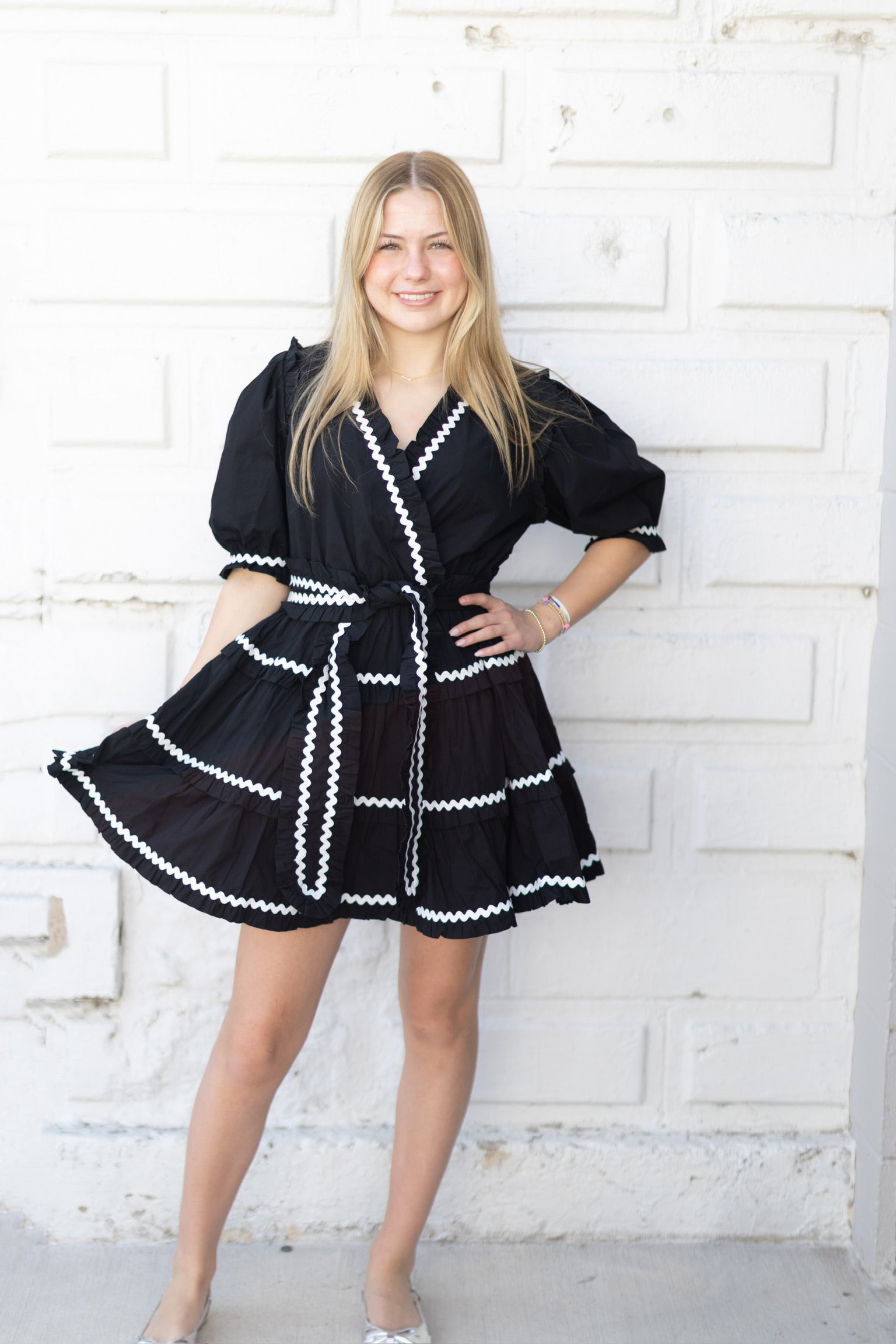 Black Ric Rac Trim Mini Dress