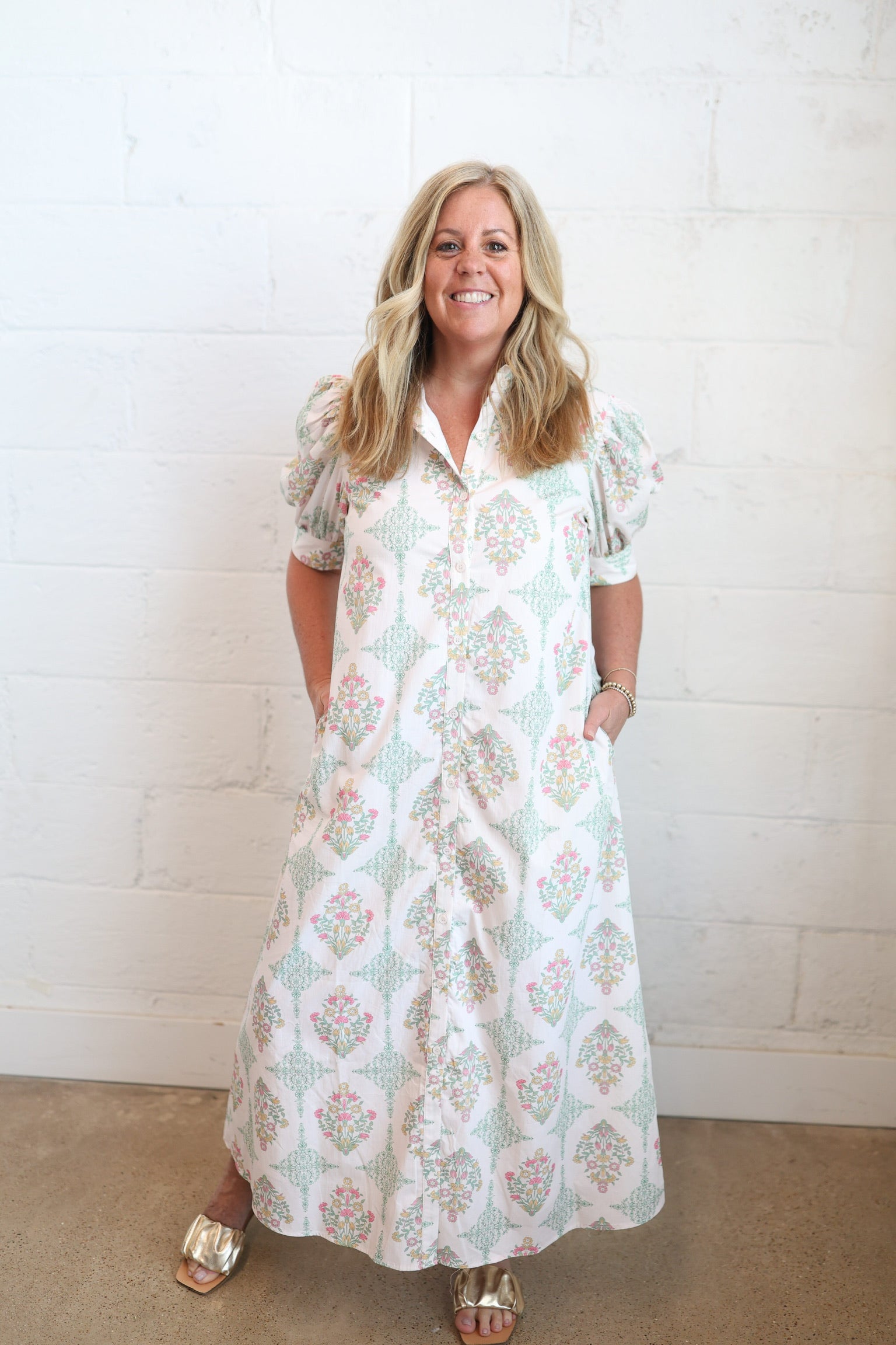 Light Pink Vintage Floral Maxi Dress