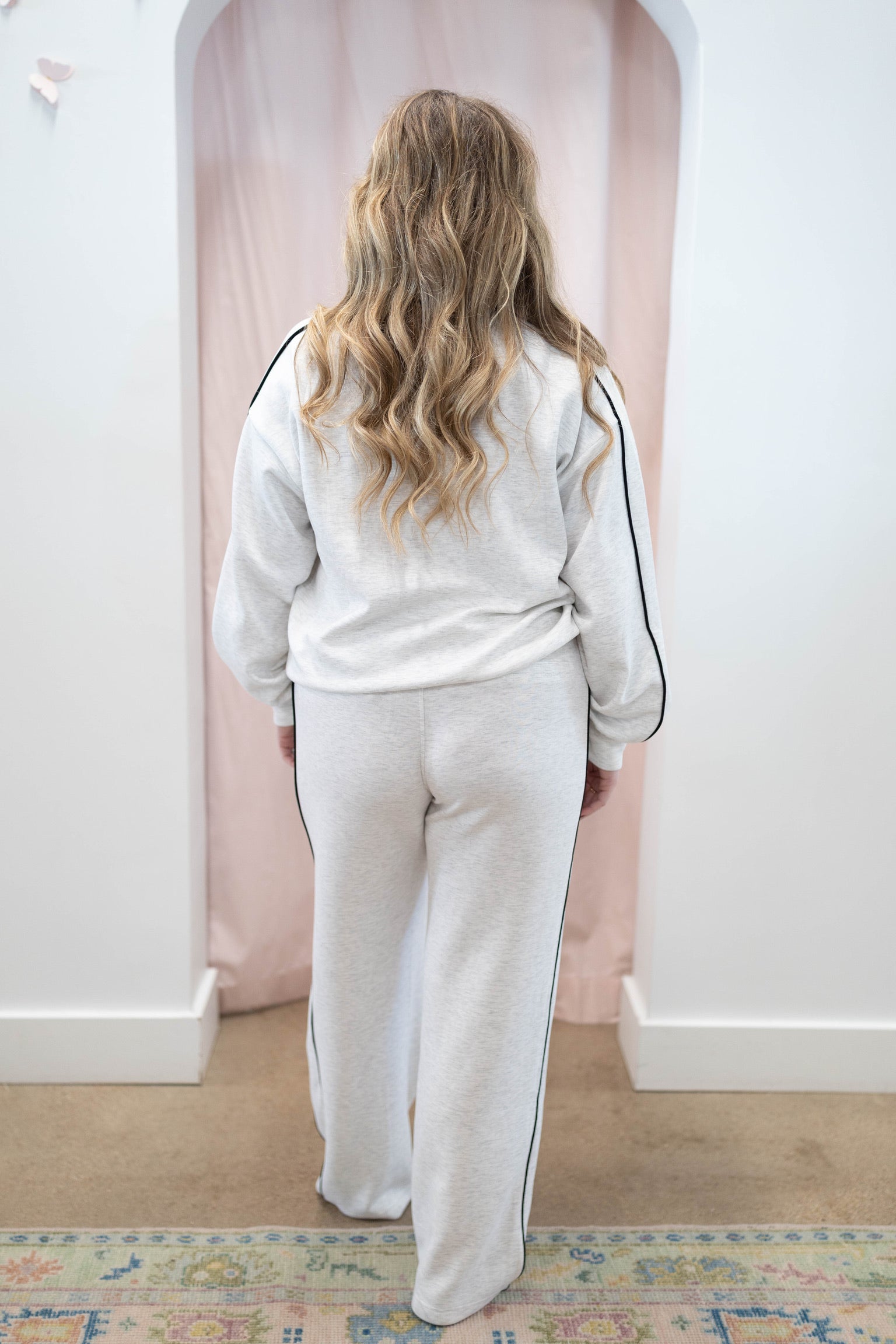 Grey Scuba Piping Mock Neck Top