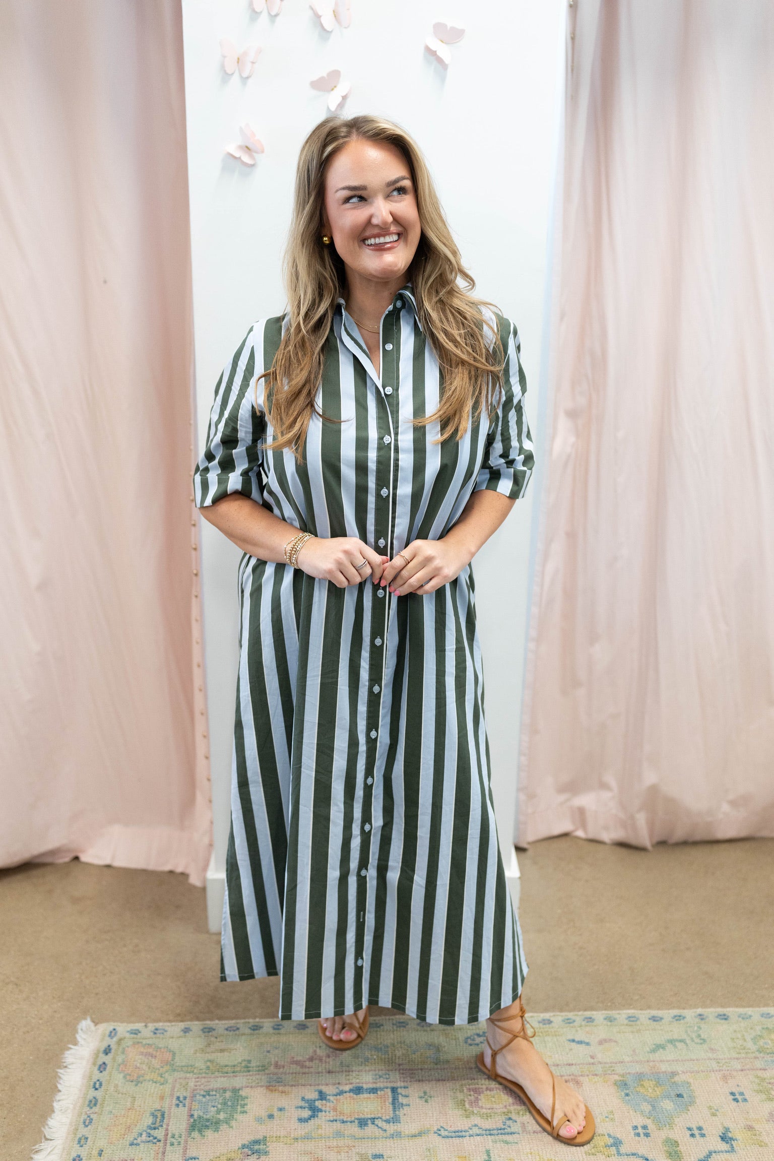 Bold Stripe Maxi Shirt Dress