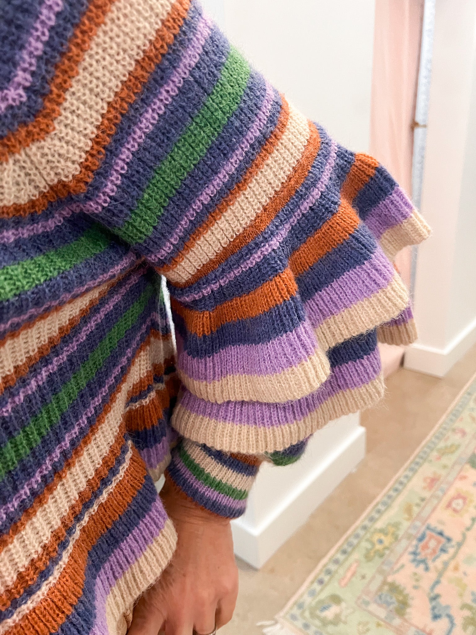 Multi Color Stripe Ruffle Sweater