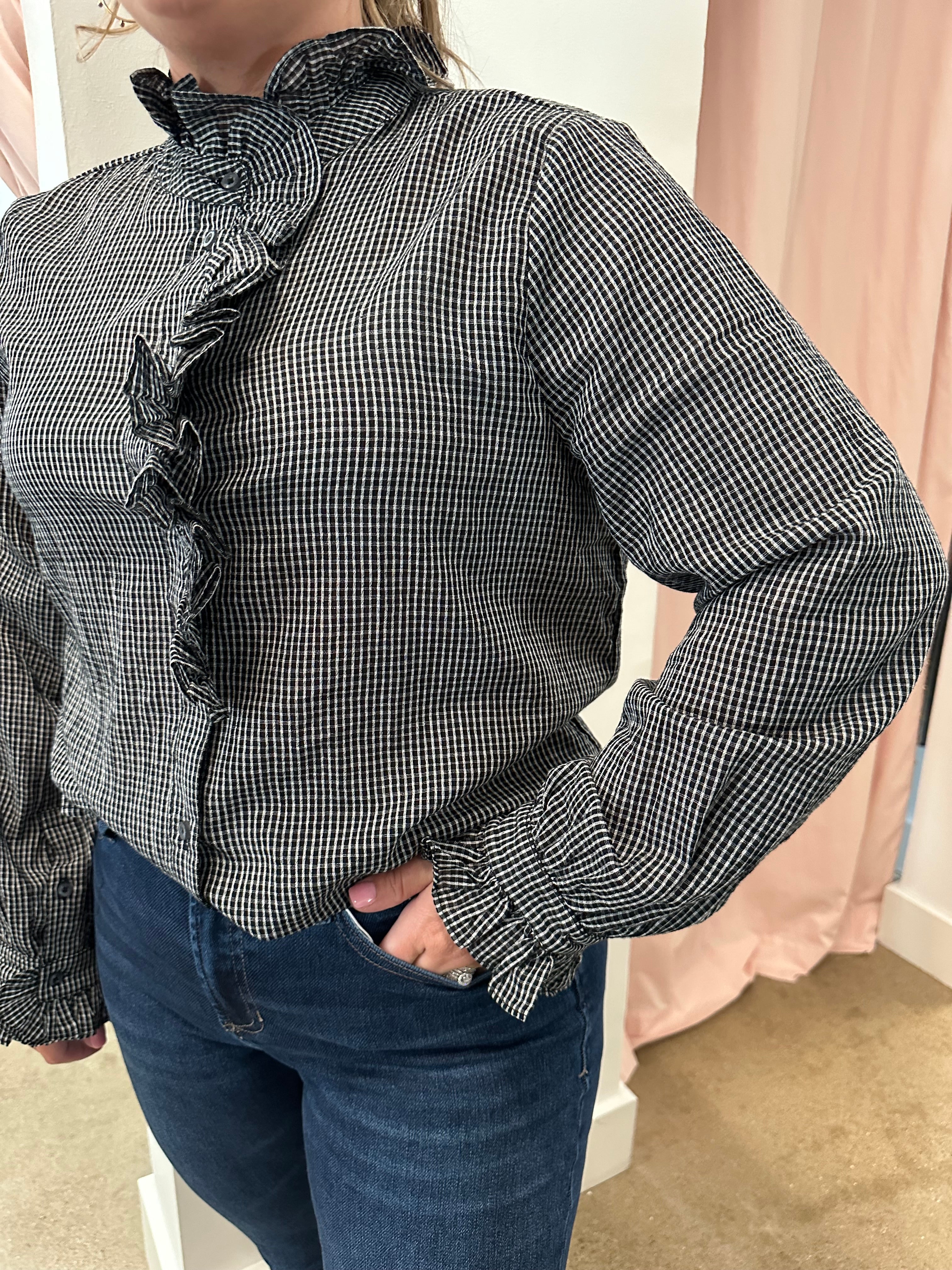 Gingham Ruffle Blouse