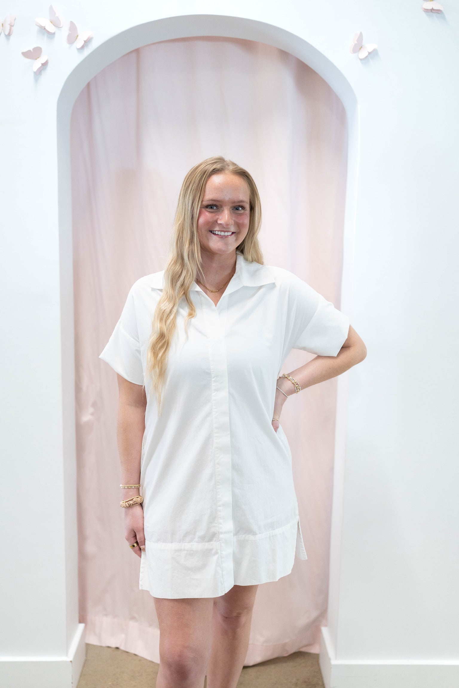 White Wide Hem Shirt Dress