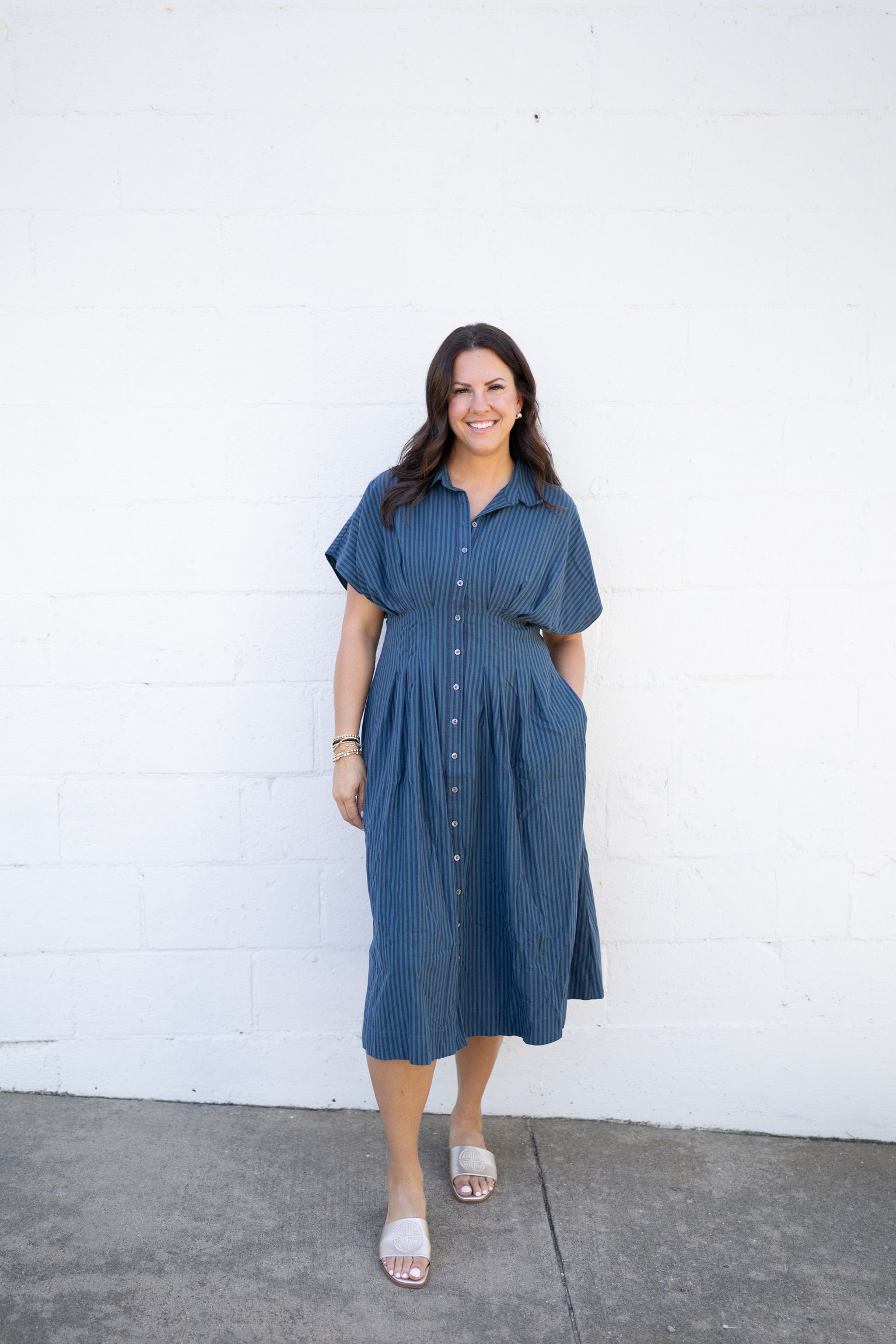 Plisse Pleated Button Up Dress