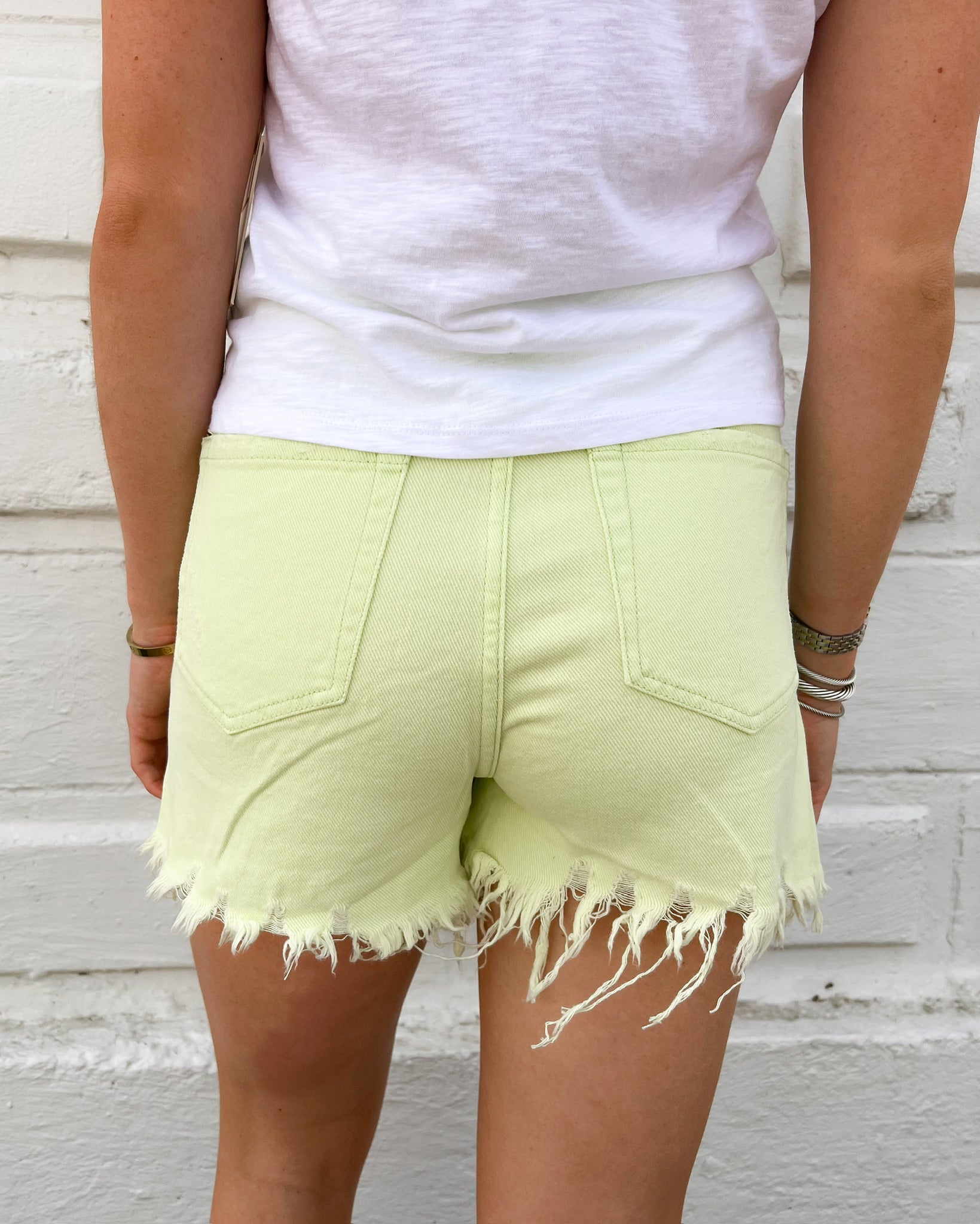 Lime Distressed High Rise Shorts