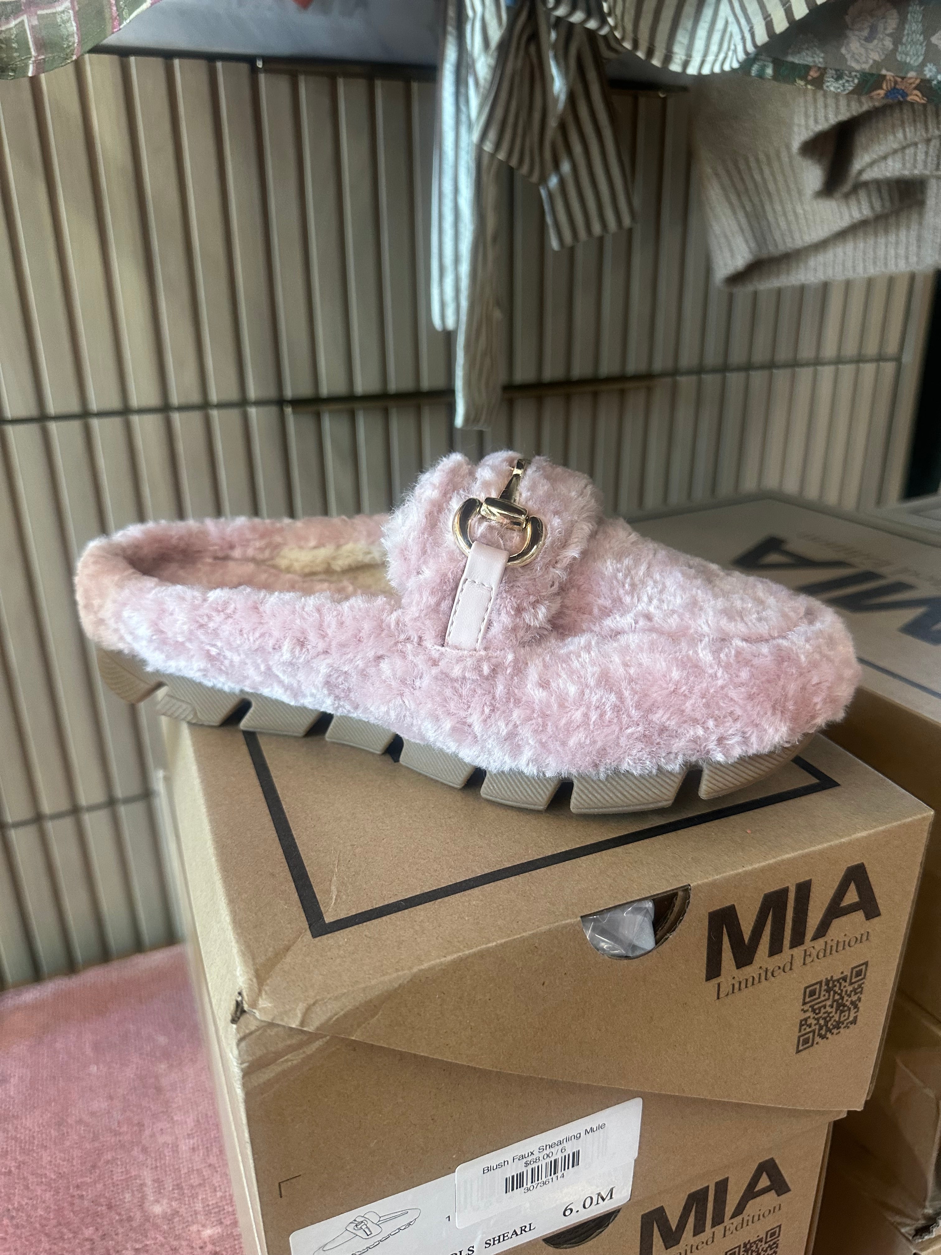 Blush Faux Shearling Mule