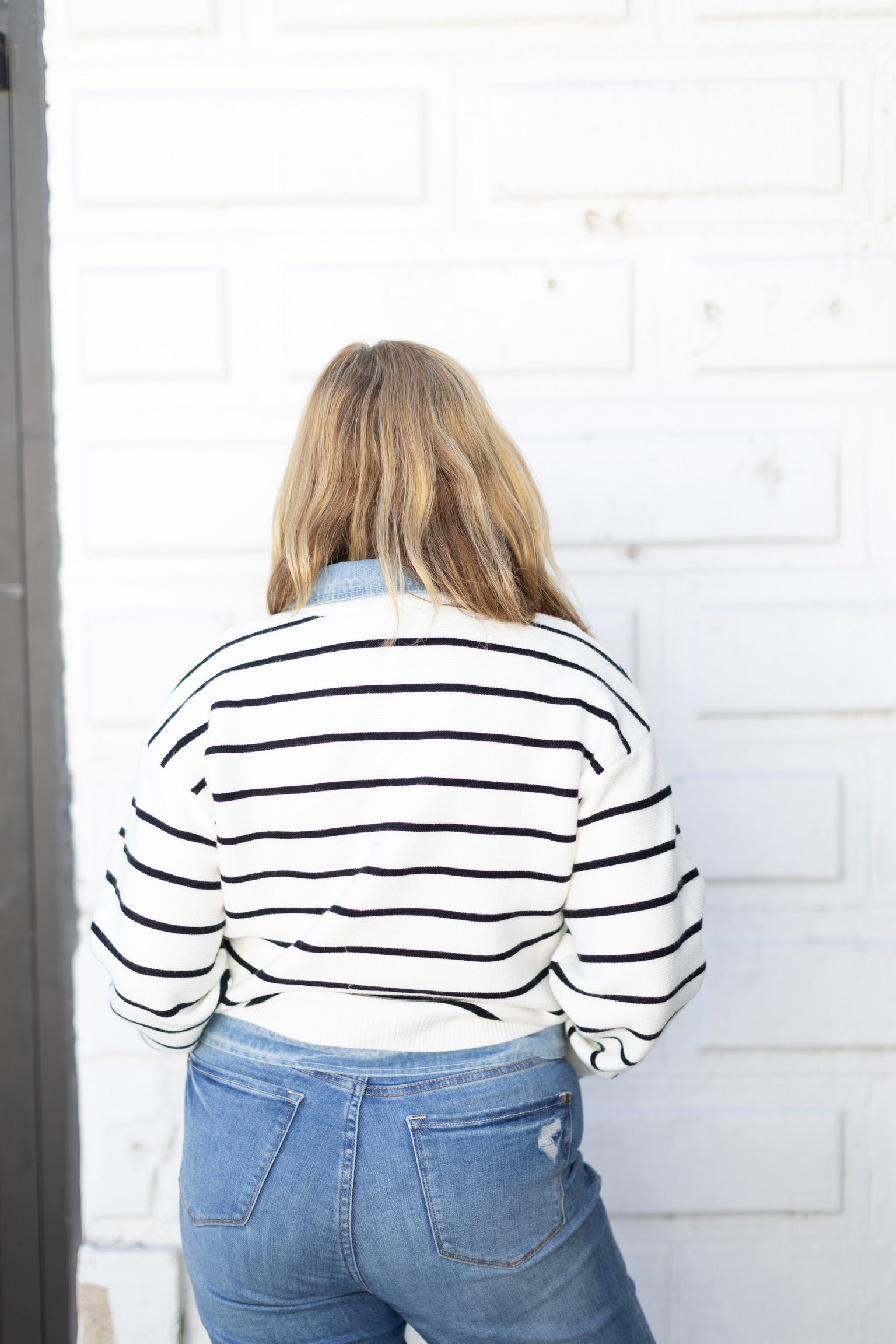 Stripe Knit Denim Cardigan