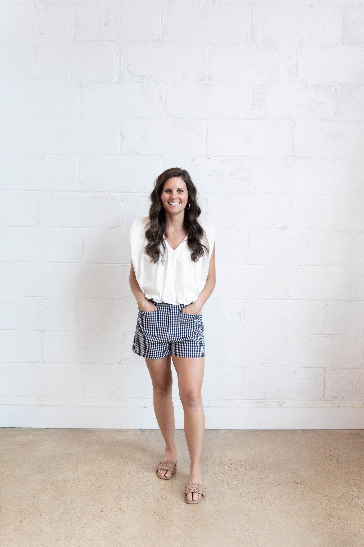 White Poplin Vneck Bubble Top