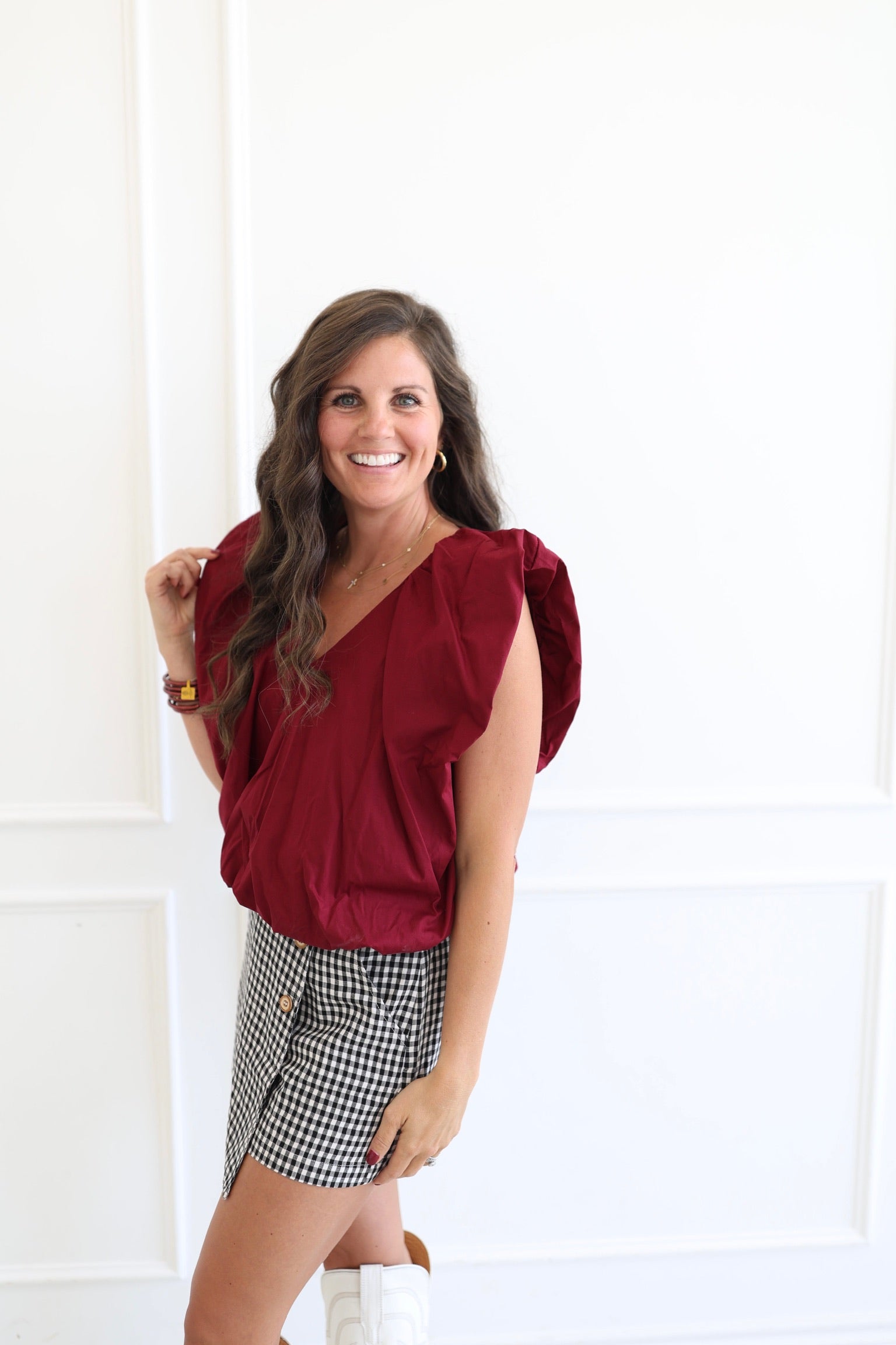 Burgundy Poplin Bubble Top