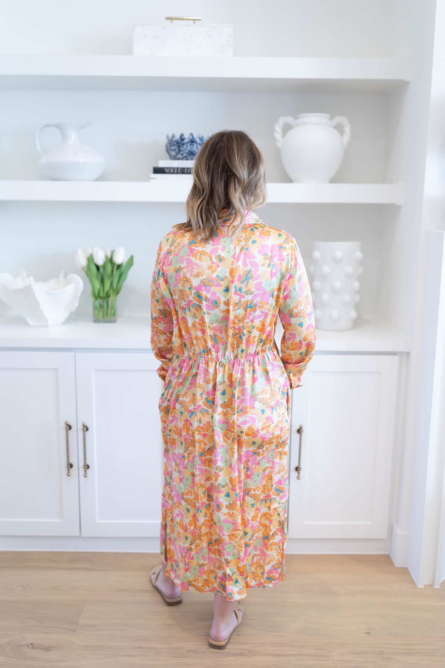 Floral Satin Shirt Dress