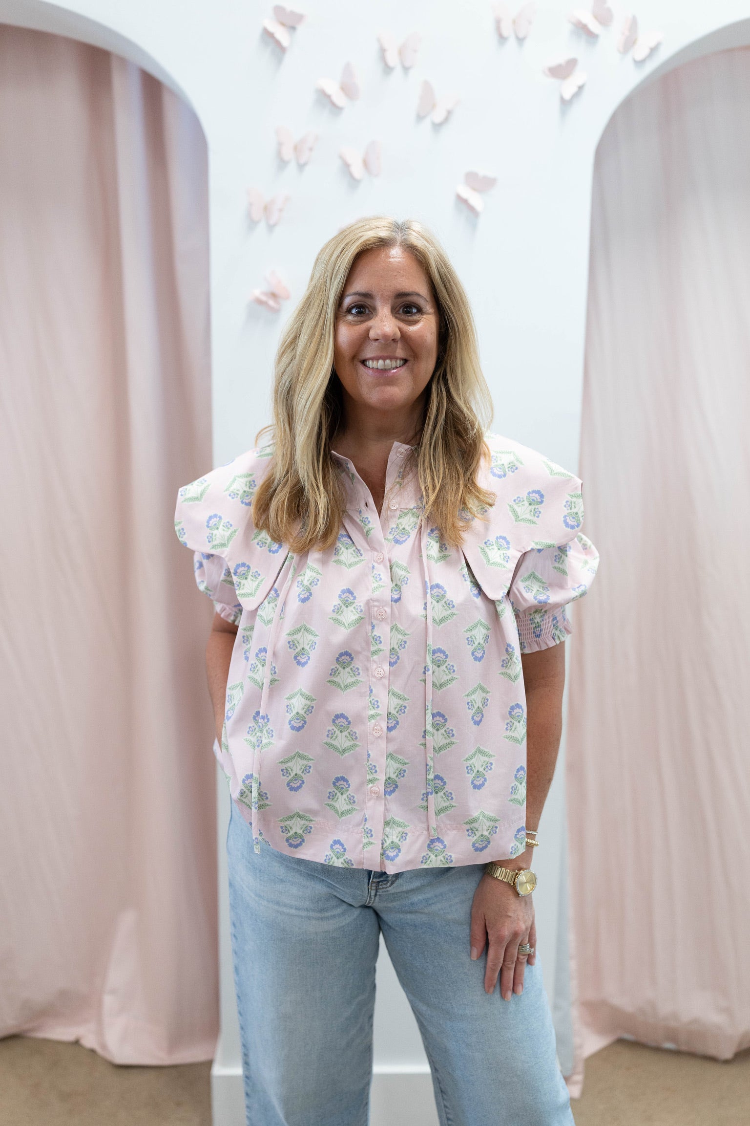 French Floral Collar Top