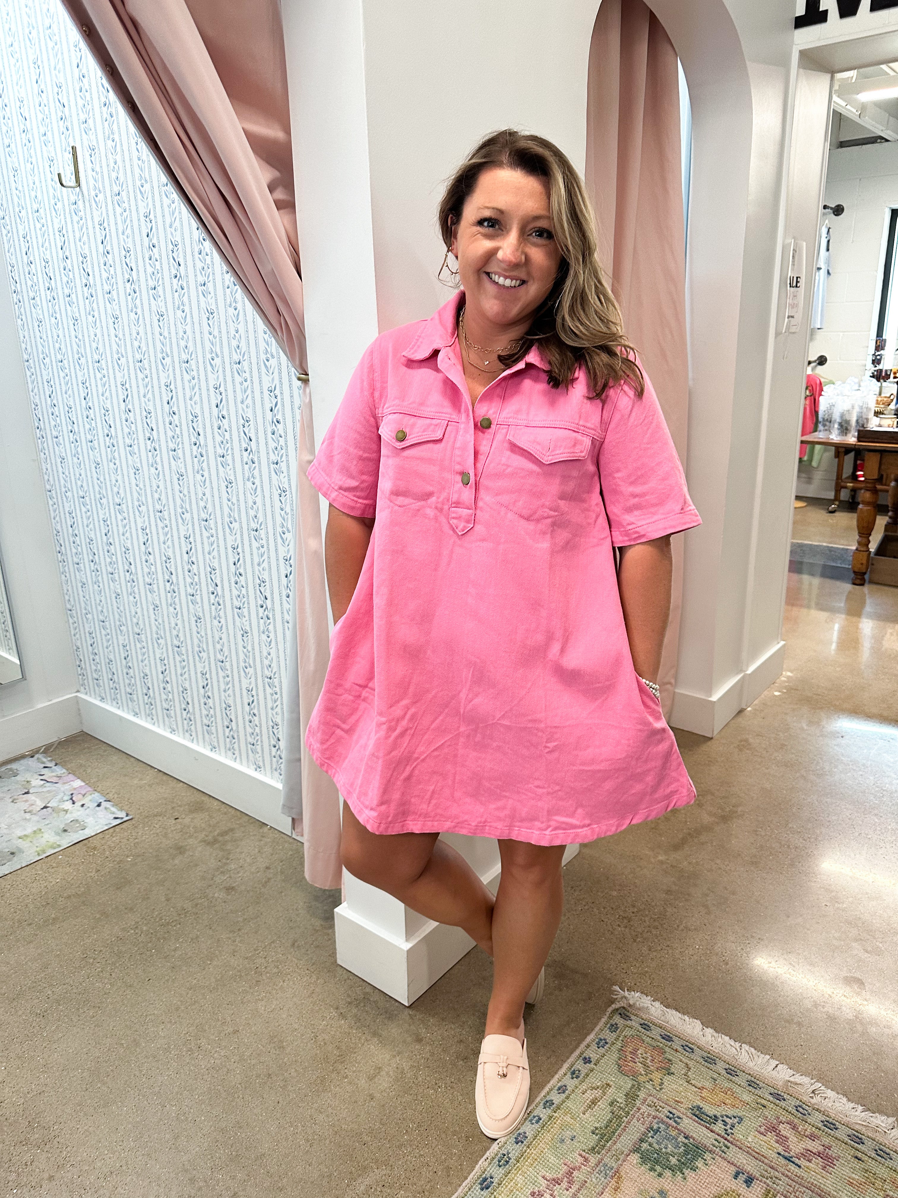 Karlie Pink Denim Swing Dress