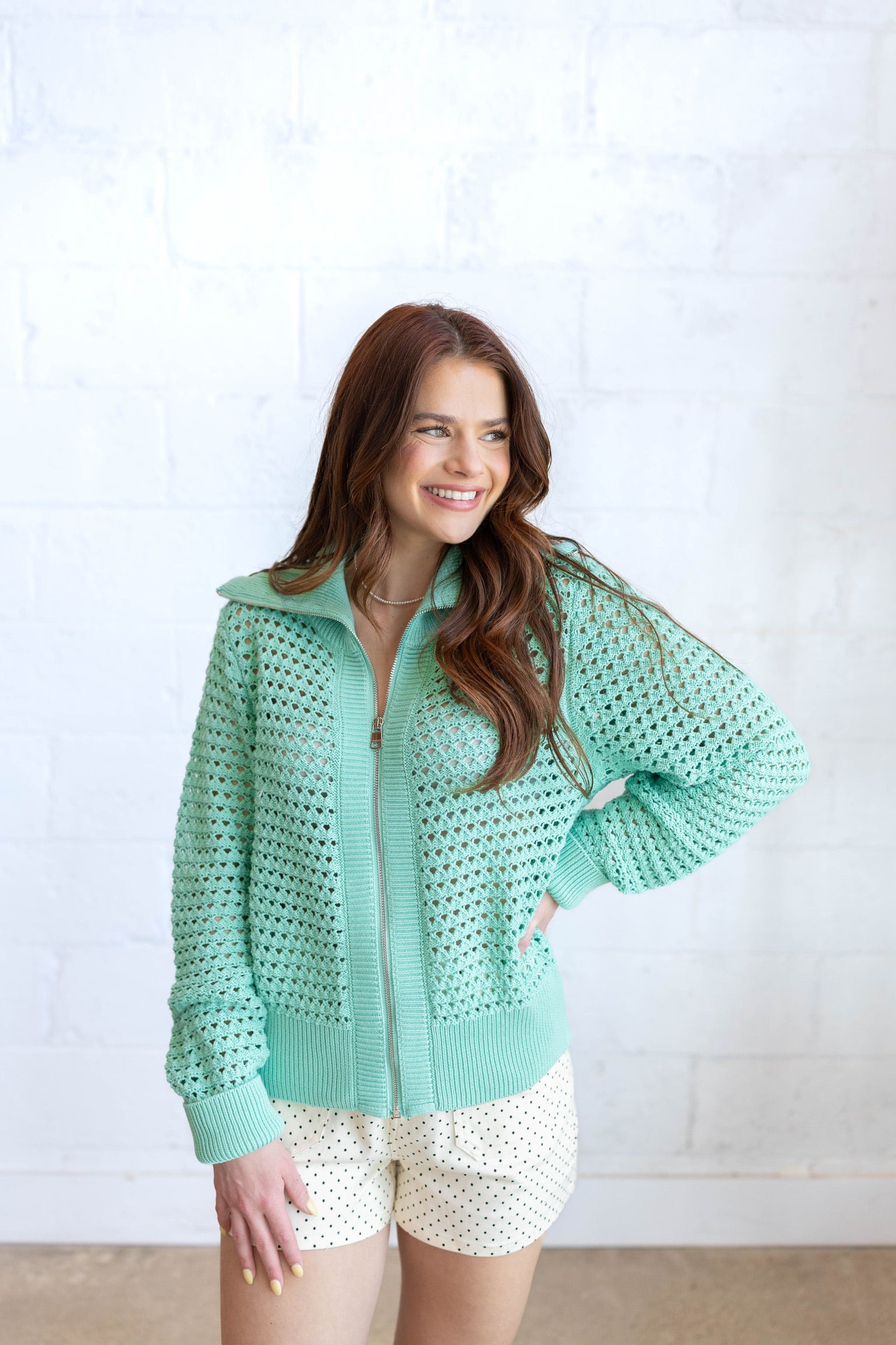 Green Eloise Full Zip Knit