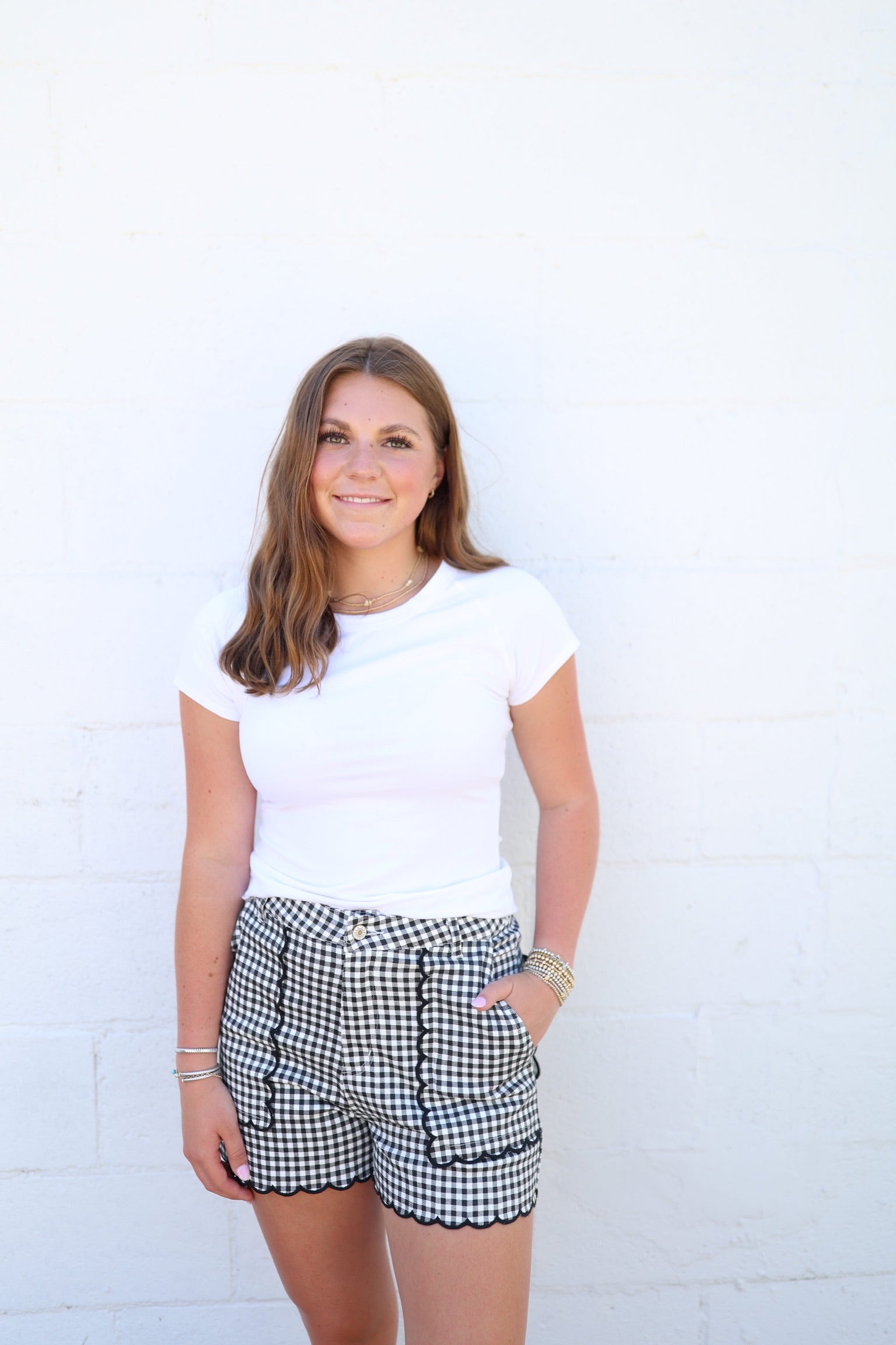 Black Gingham Scallop Shorts