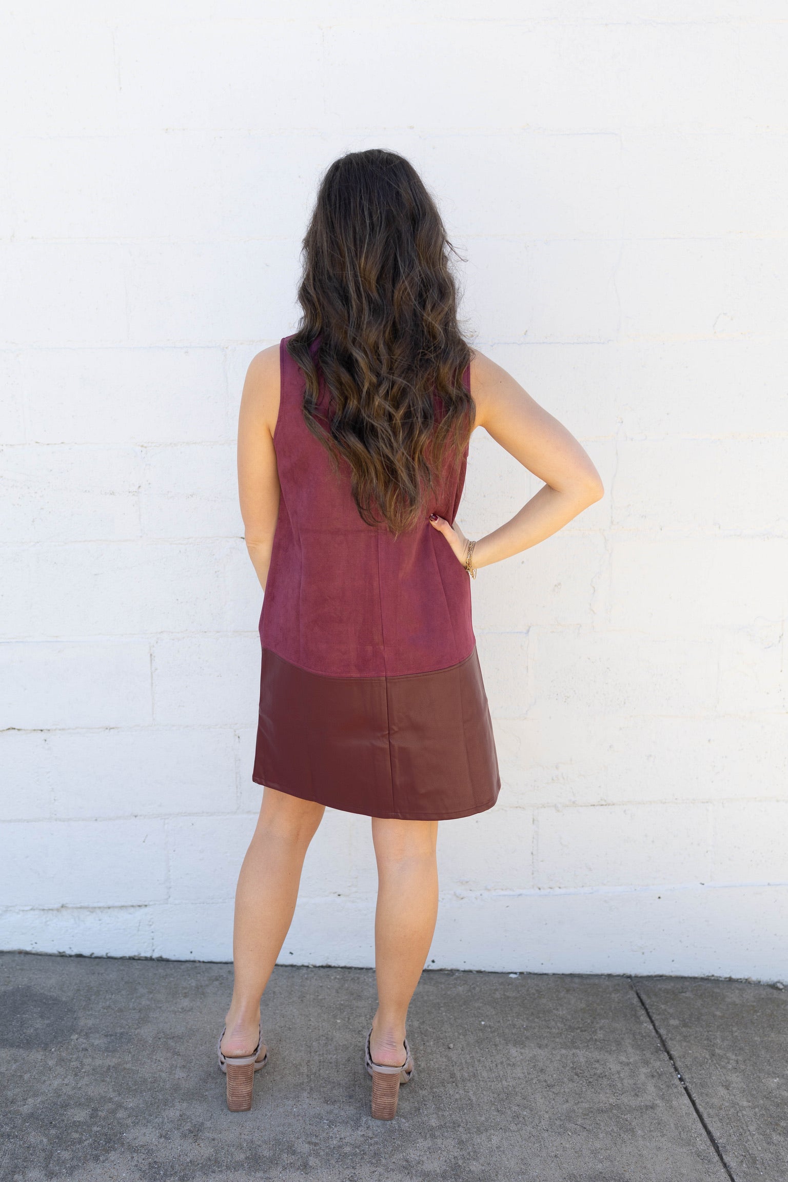 Taylor Wine Mixed Media Dress