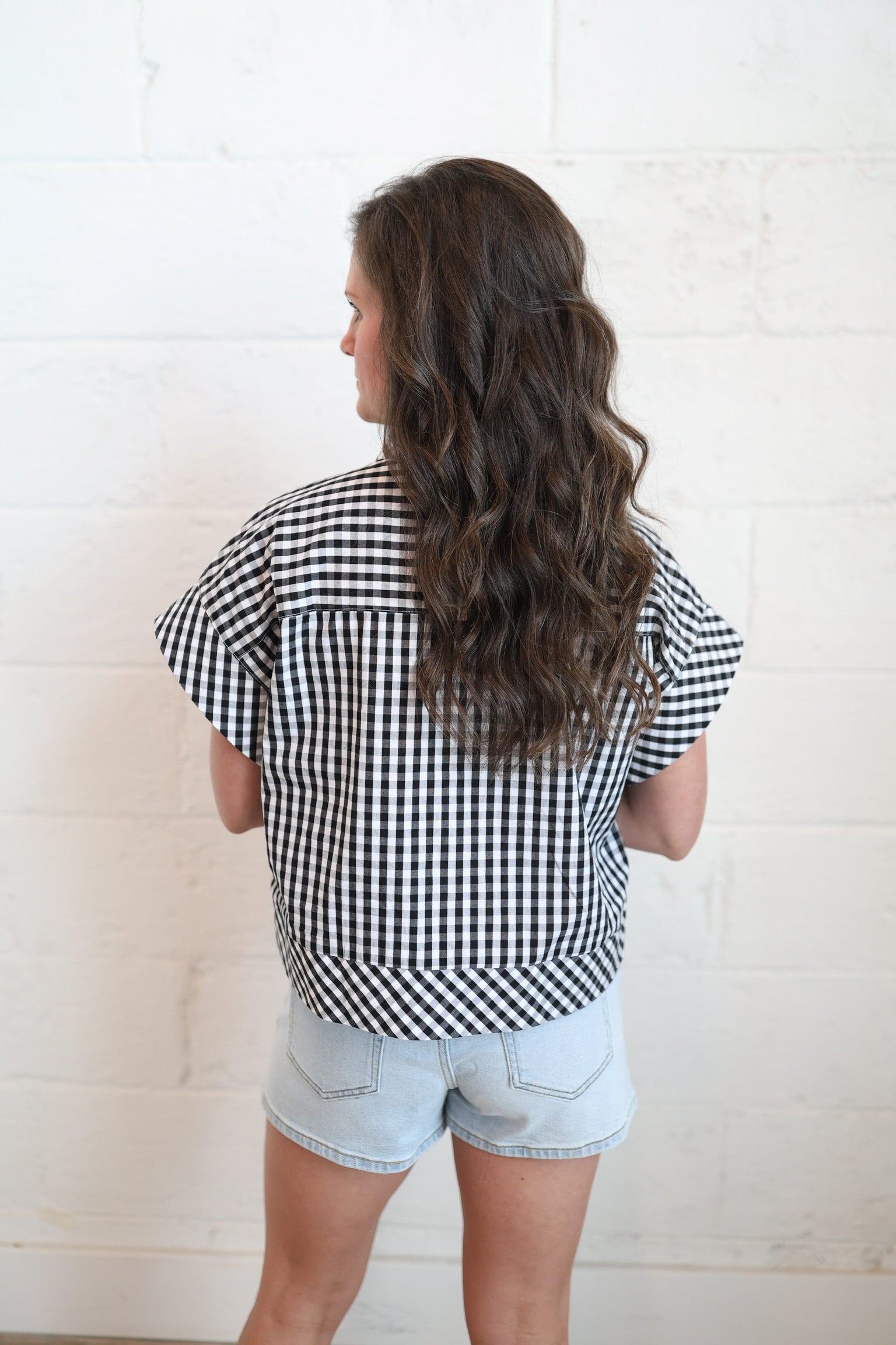 Naomi Navy Gingham Top