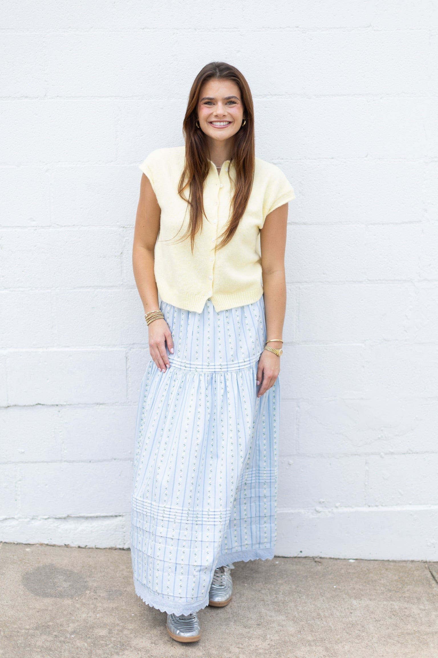 Floral Stripe Maxi Skirt