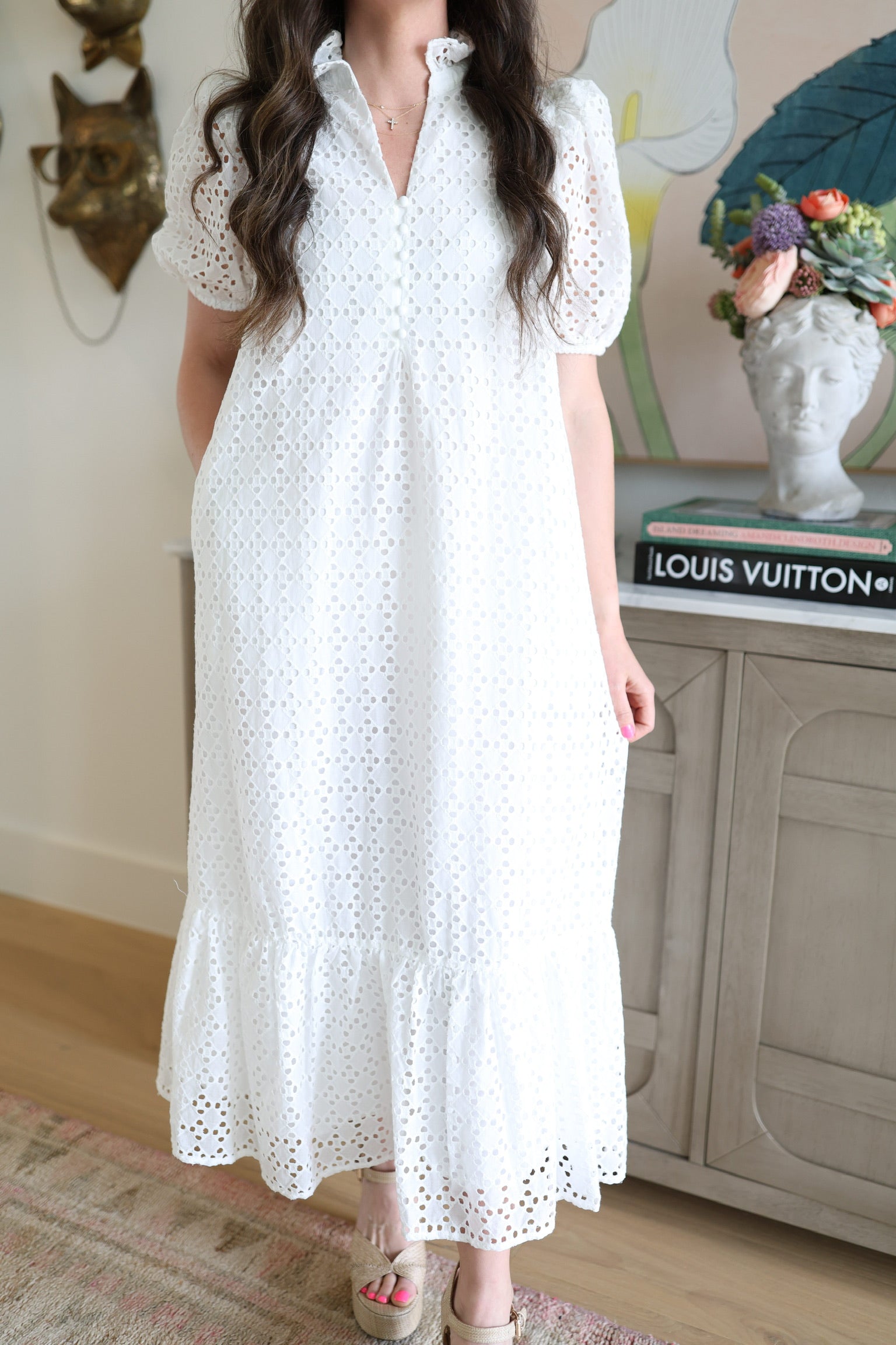 White Eyelet Midi Dress