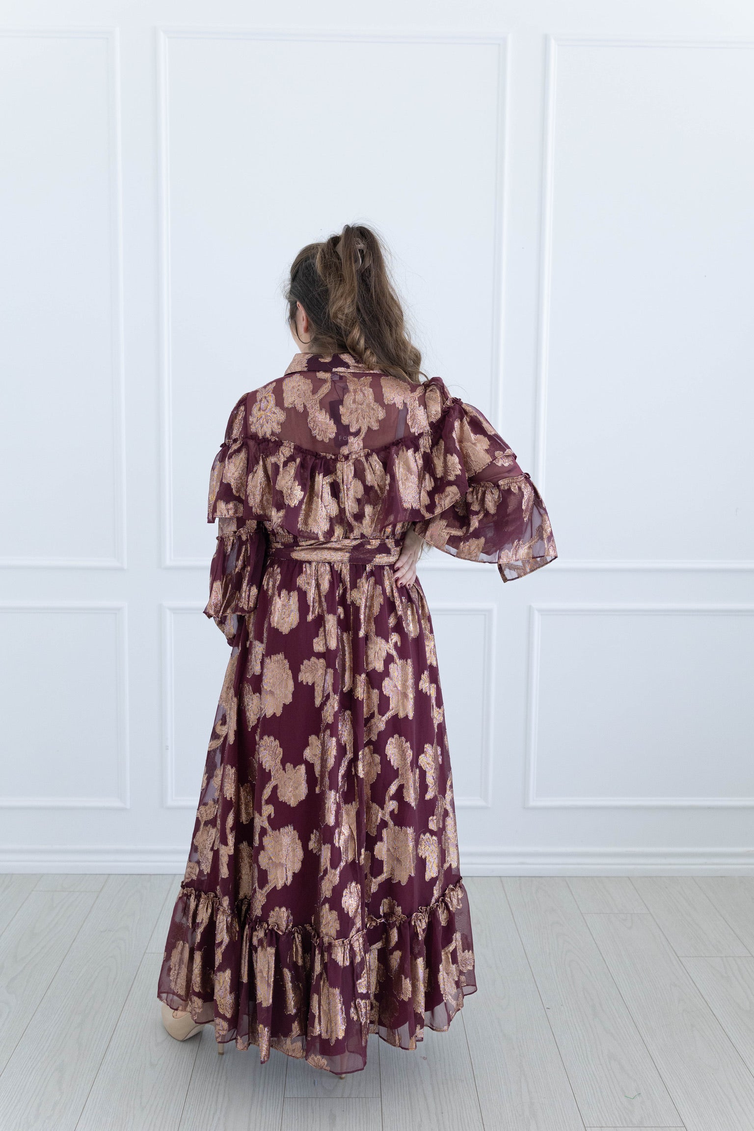 Metallic Chifon Maxi Dress