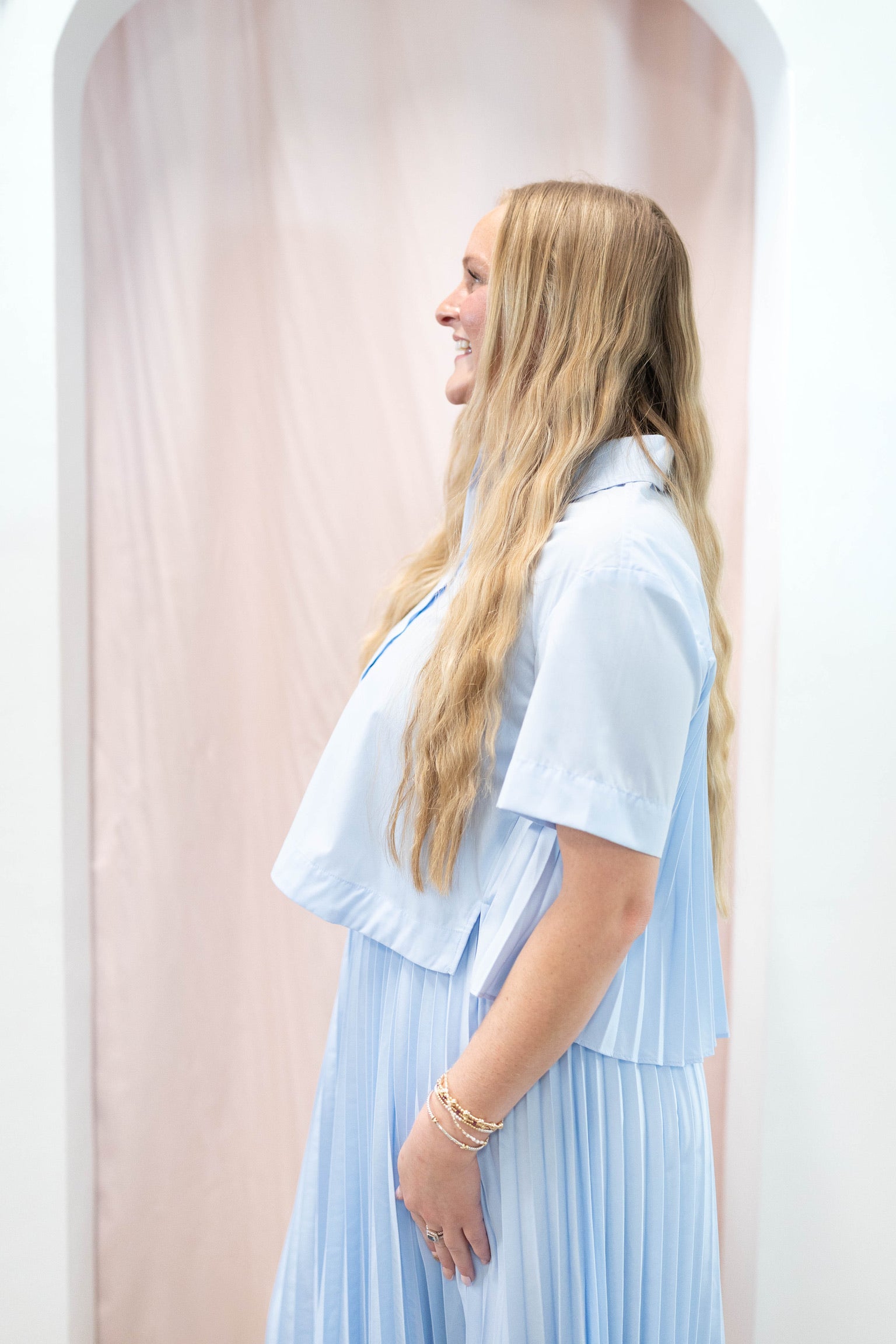 Baby Blue Pleated Top