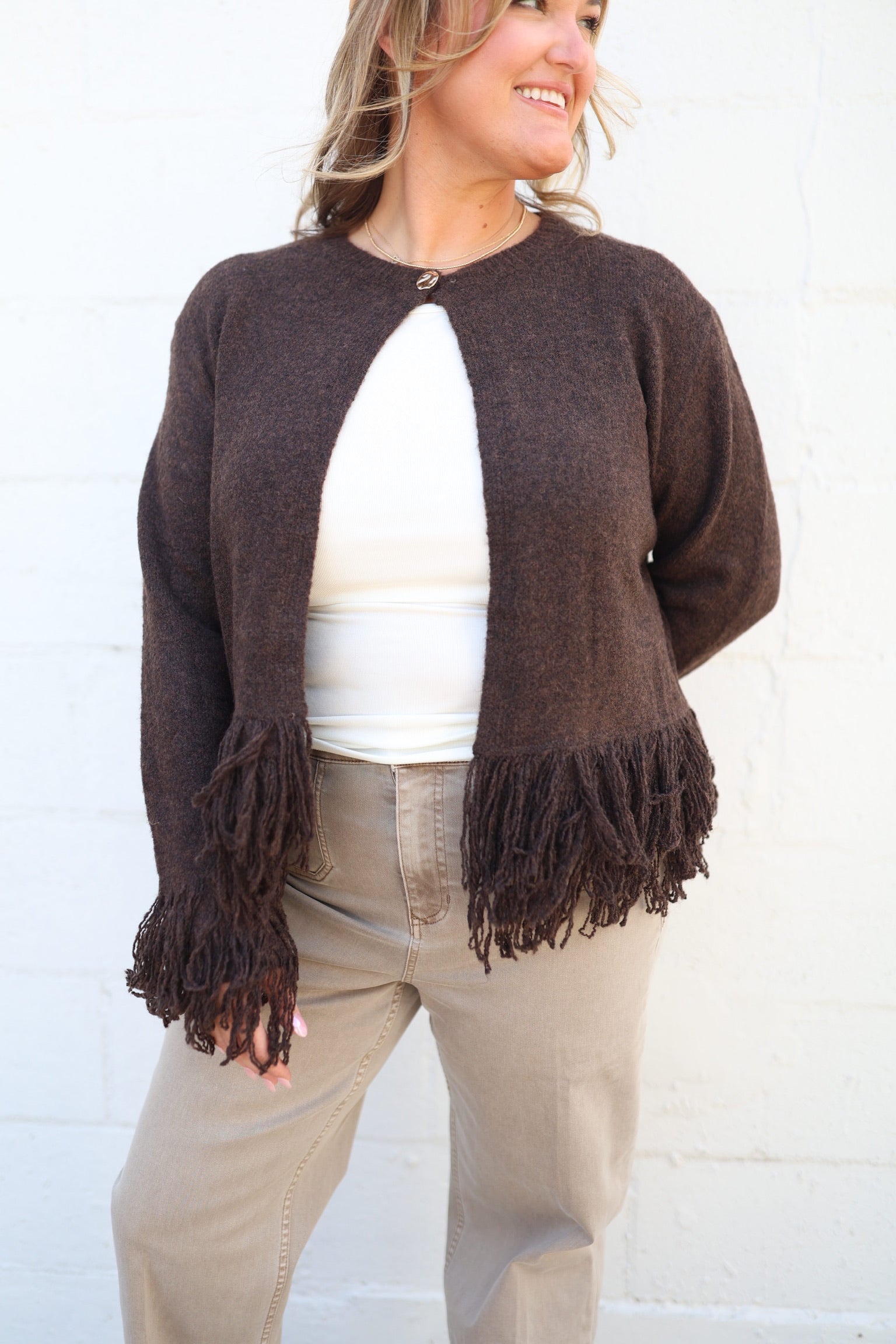 Fringe Knitted Open Cardigan