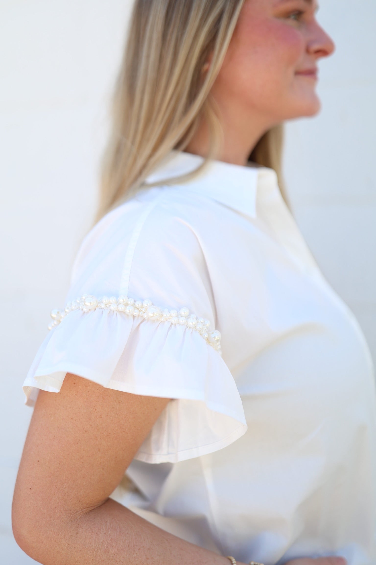 Pearl Ruffle Sleeve Blouse