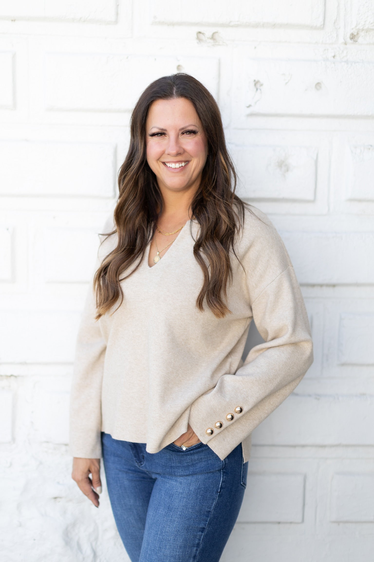 Oatmeal Gold Button Sweater