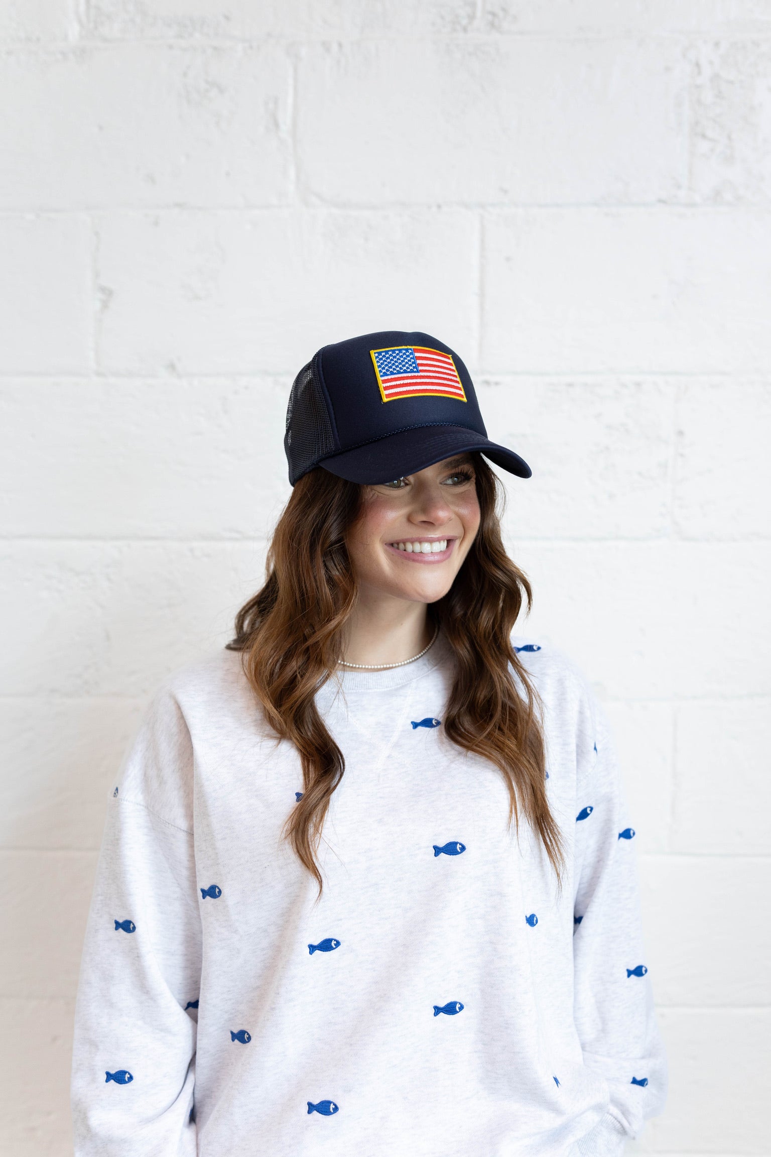 Navy American Flag Patch Trucker Hat