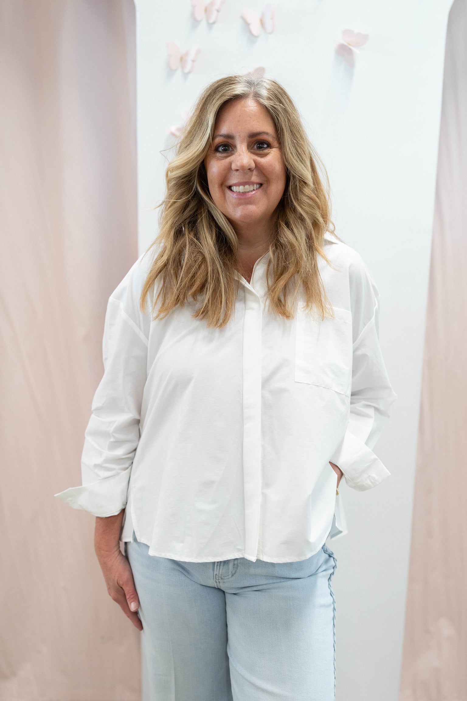 White Pleated Button Down