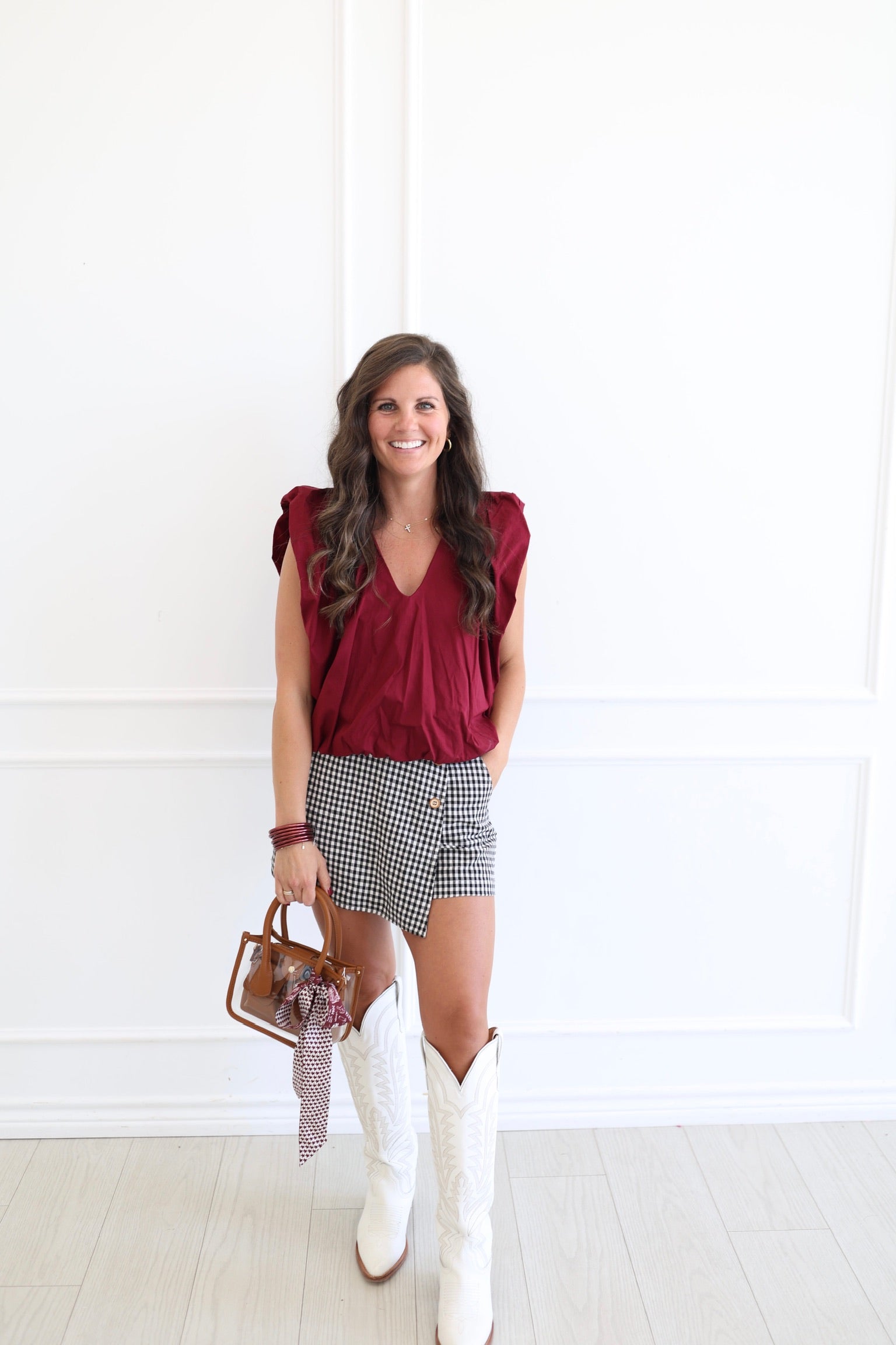 Burgundy Poplin Bubble Top