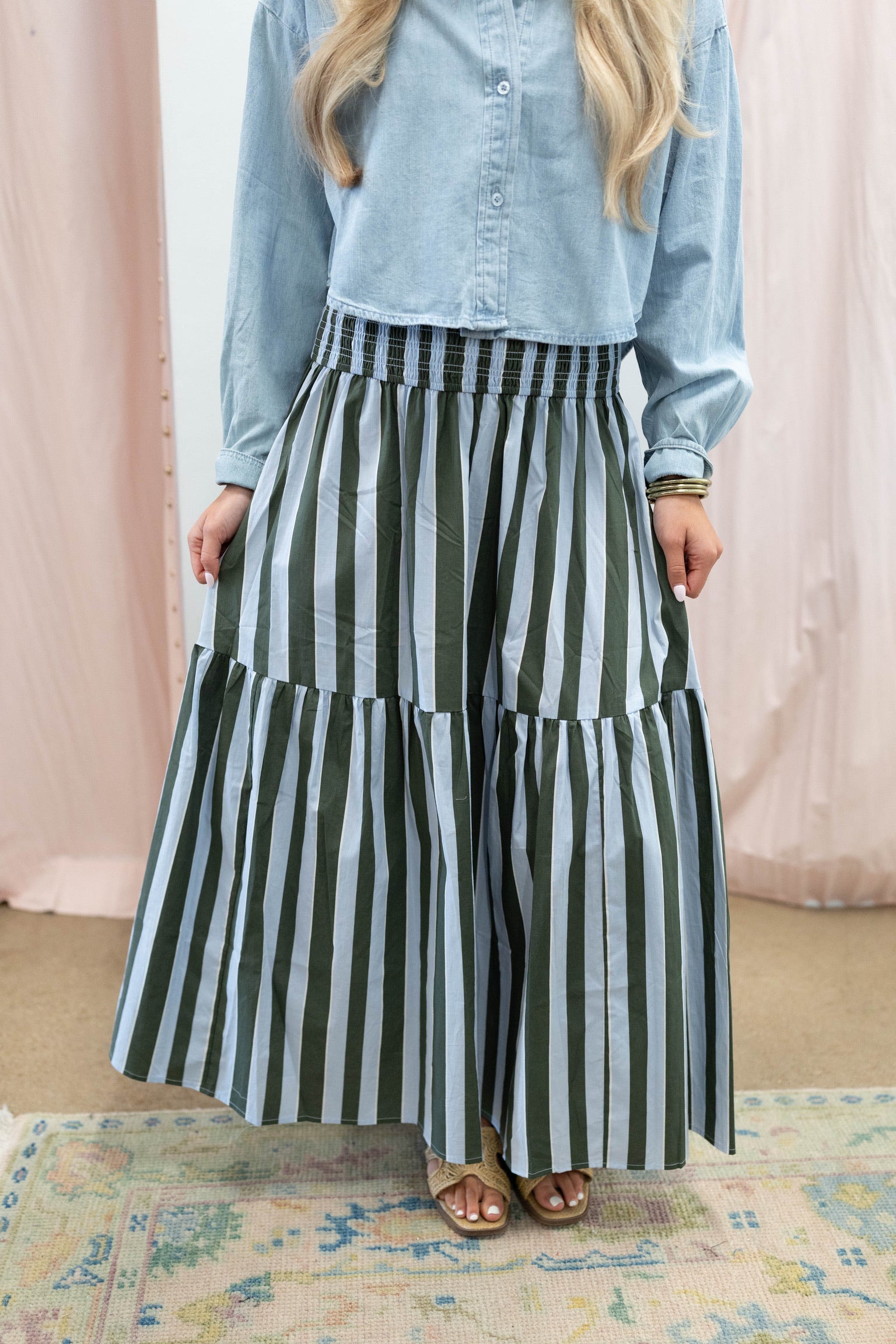 Bold Stripe Smock Tier Maxi Skirt
