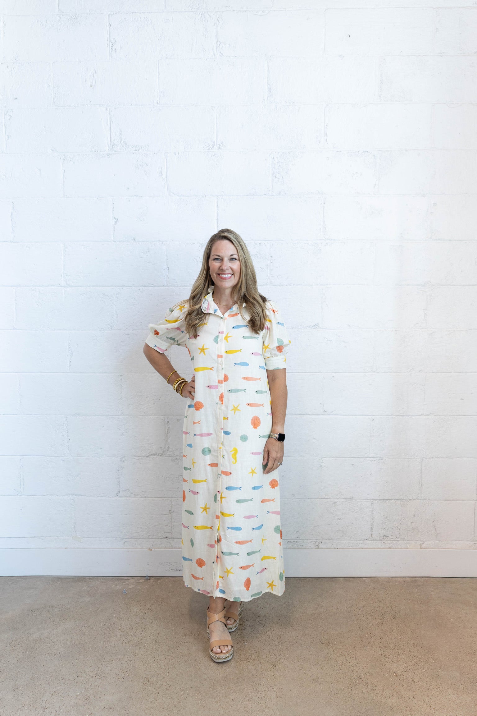 Multi Fish Ruffle Maxi Dress