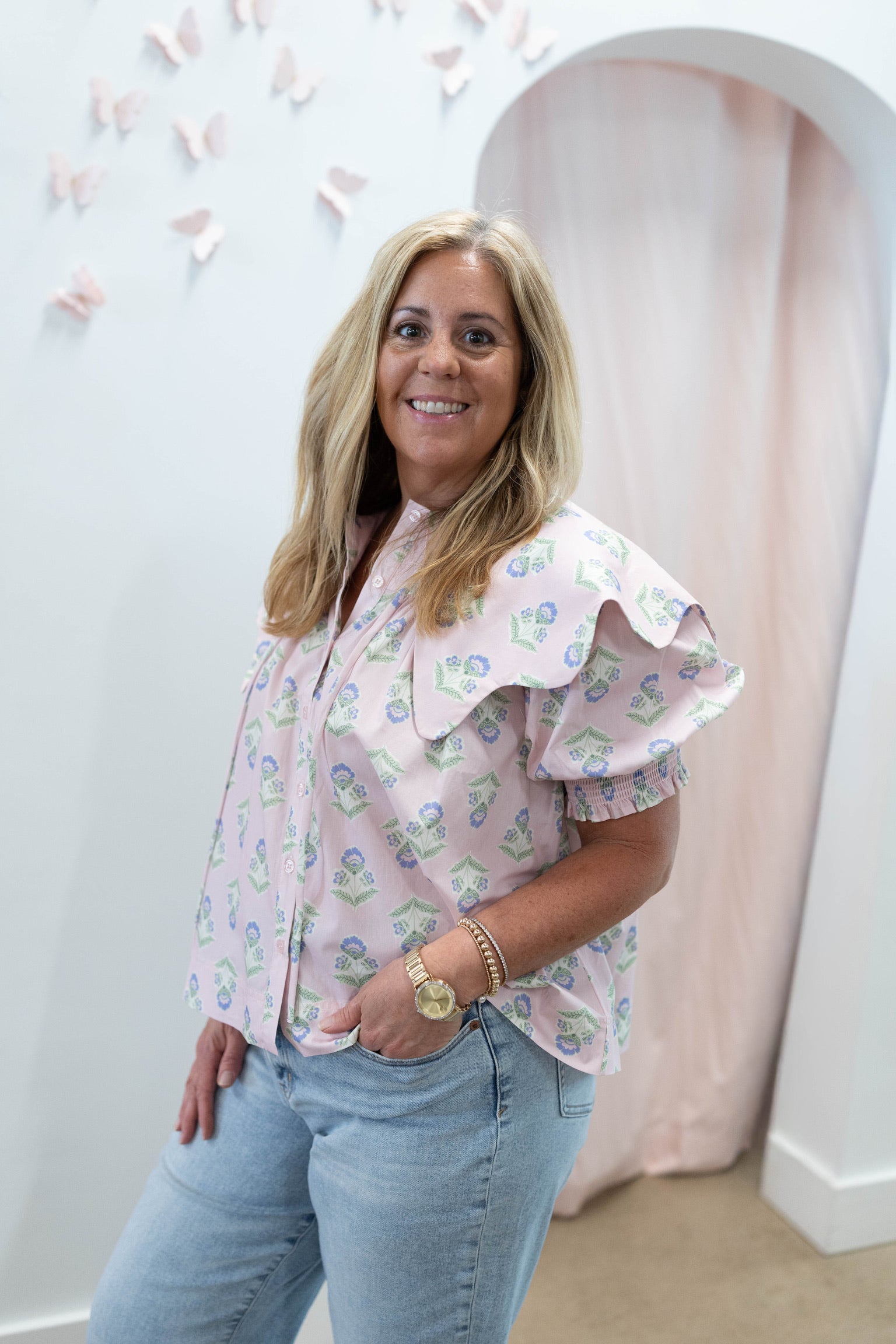 French Floral Collar Top
