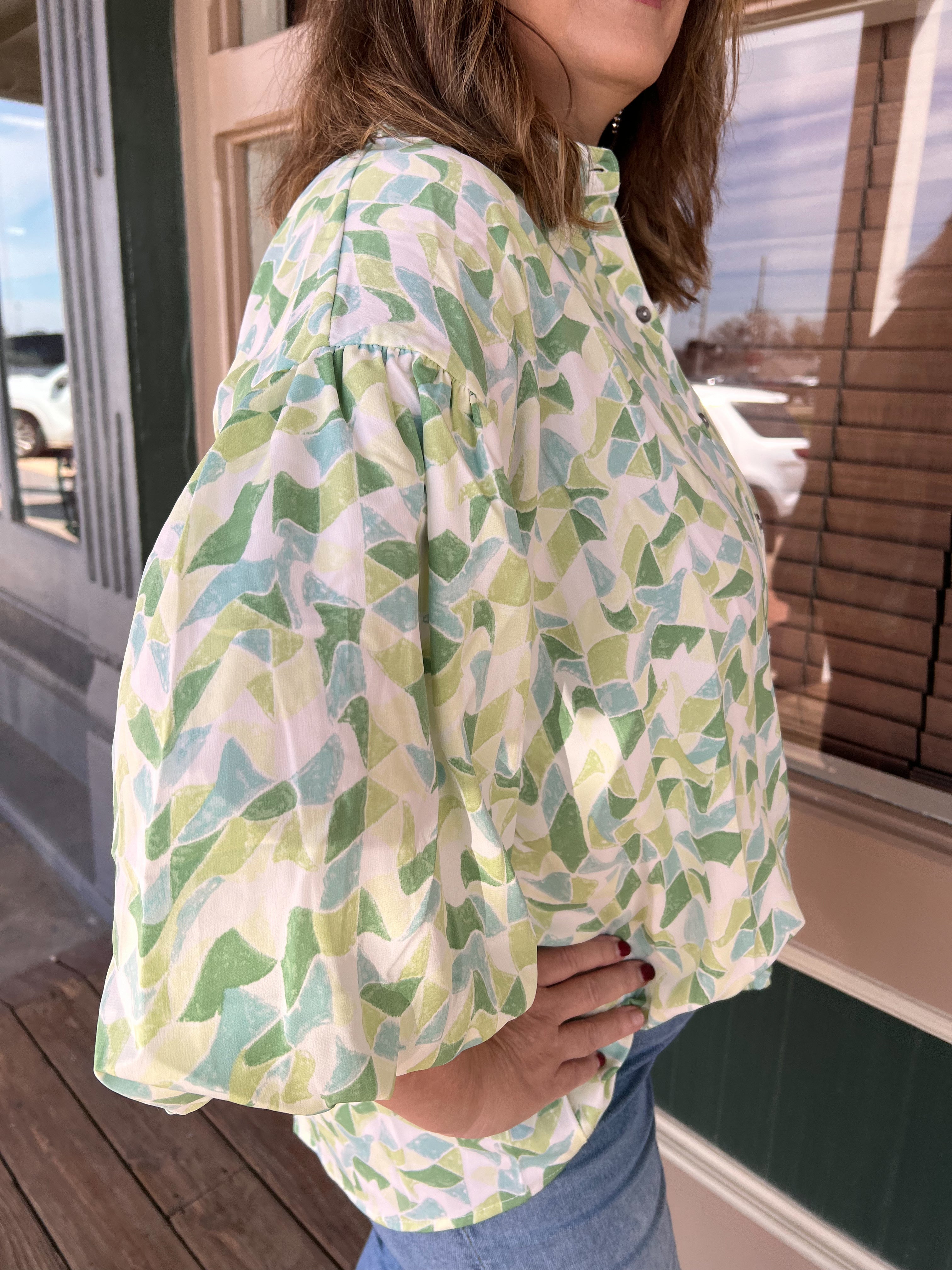 Green Patterned Blouse
