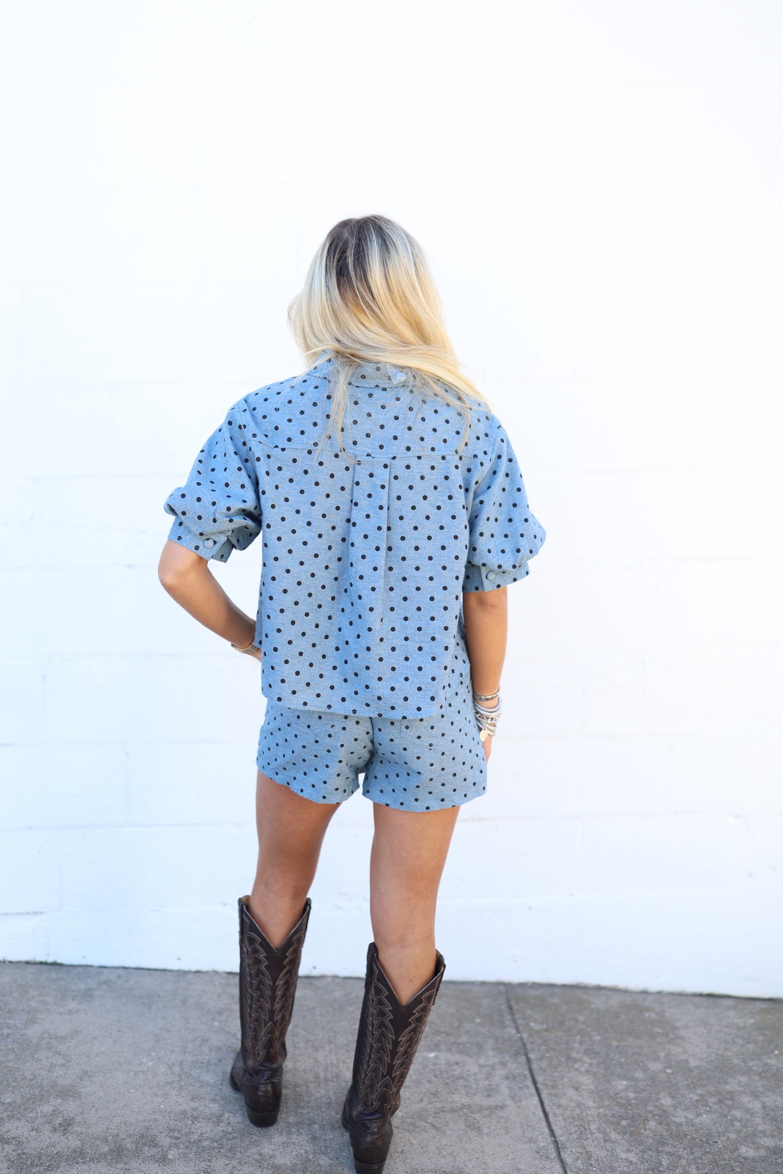 Denim Polka-Dot Top